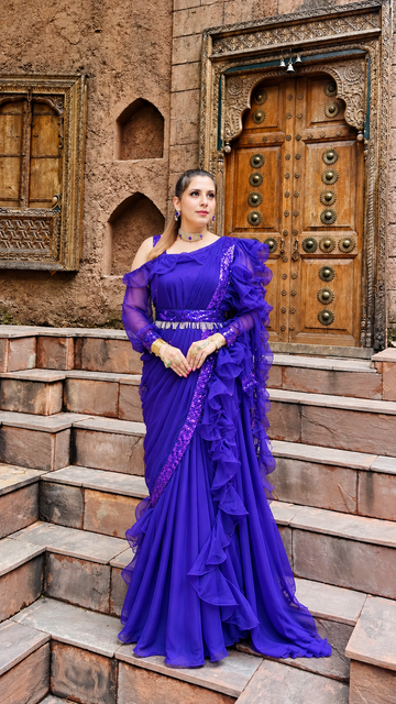 Purple Drape Saree Gown