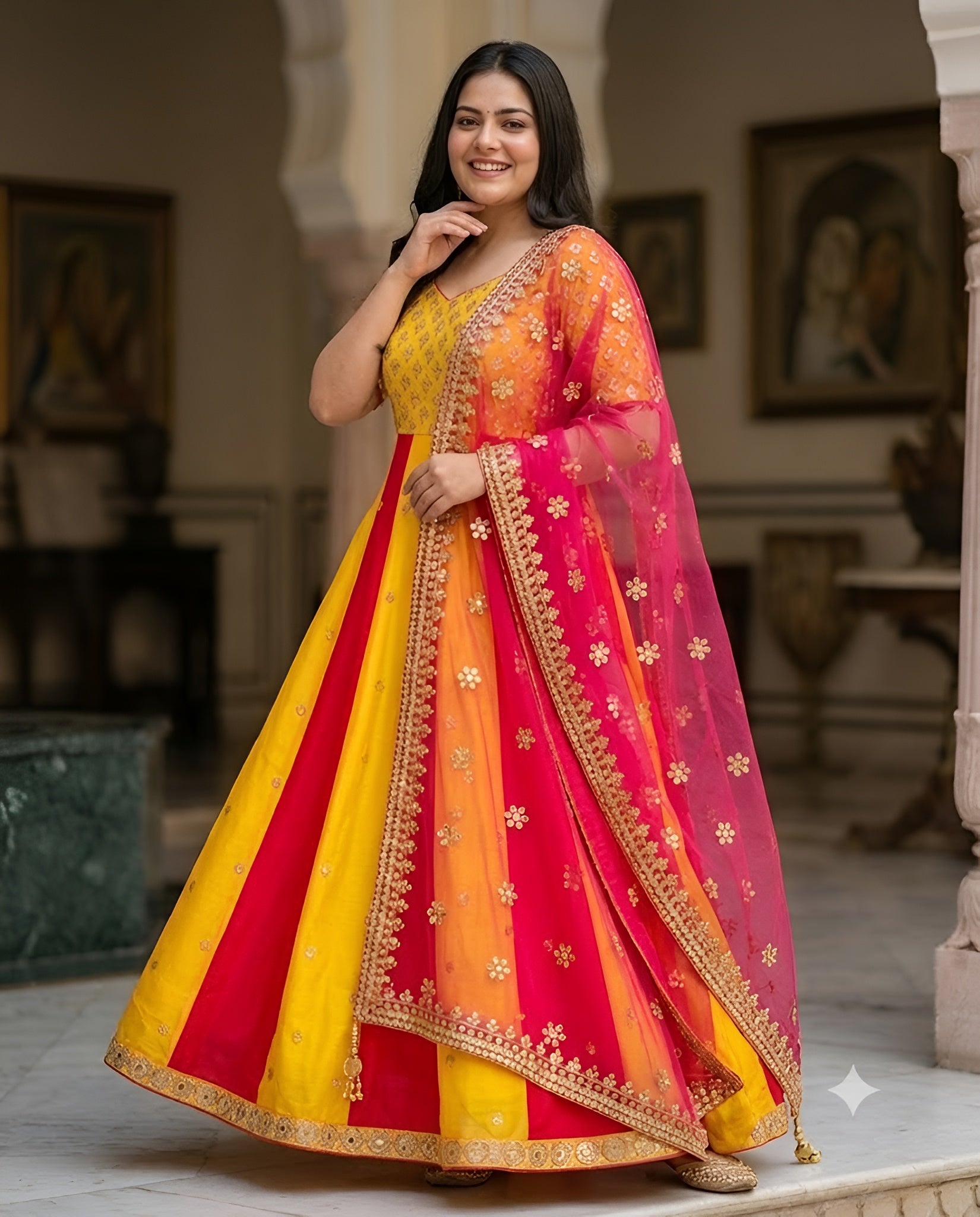 Yellow Pink Georgette Anarkali