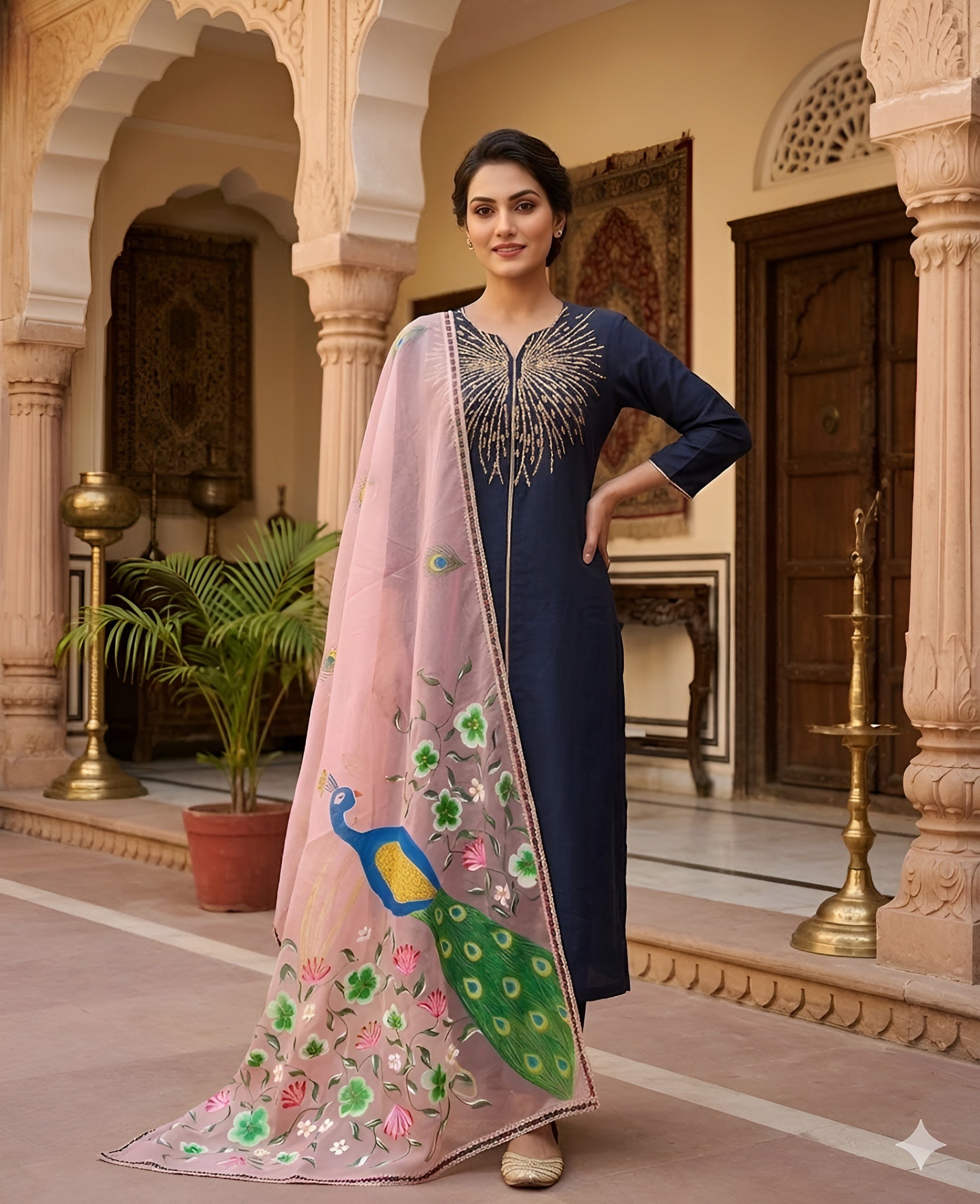 Navy Blue Suit With Dupatta