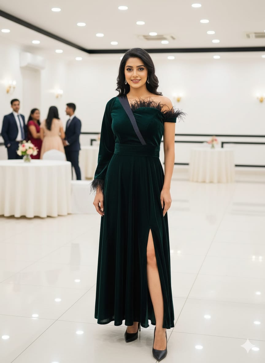 Bottle Green Fur Gown