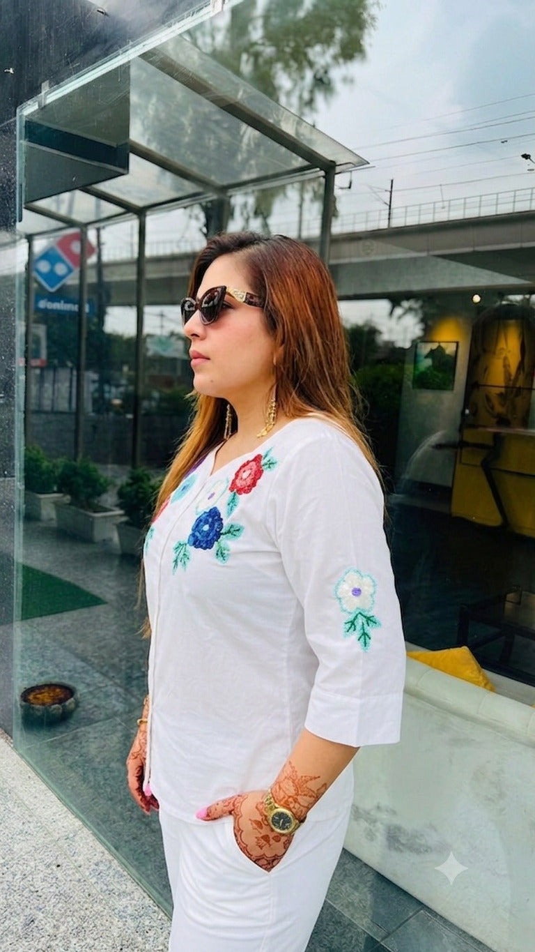 White Cotton Emb Top