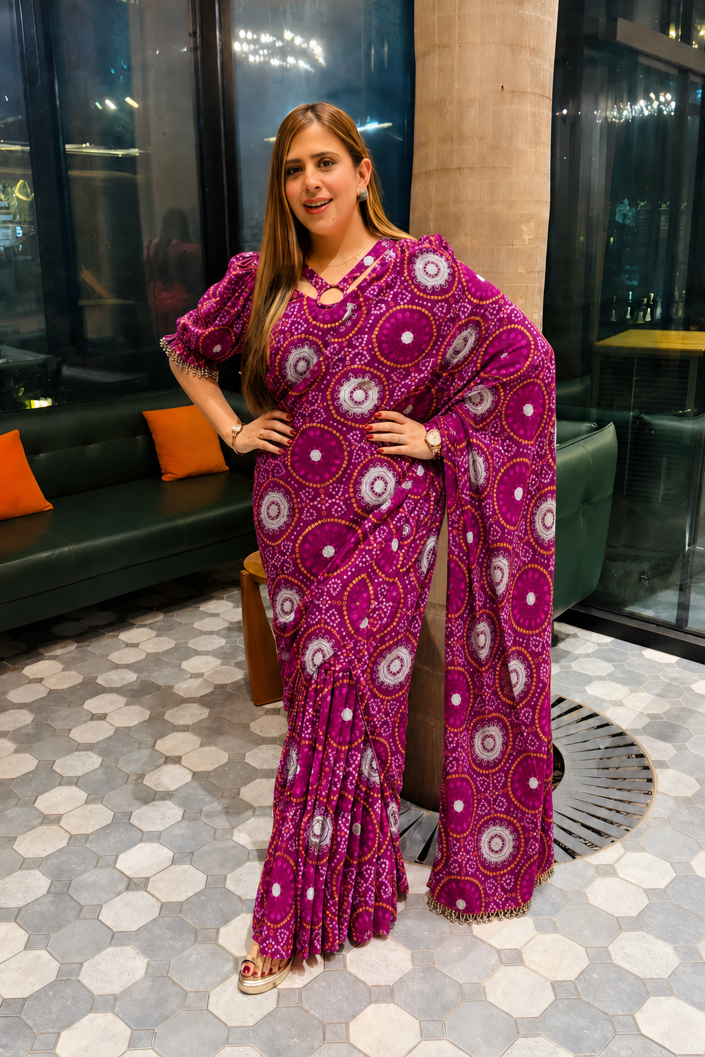 Purple Mandala Pre-Draped Frill Saree