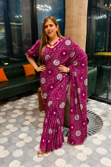 Purple Mandala Pre-Draped Frill Saree