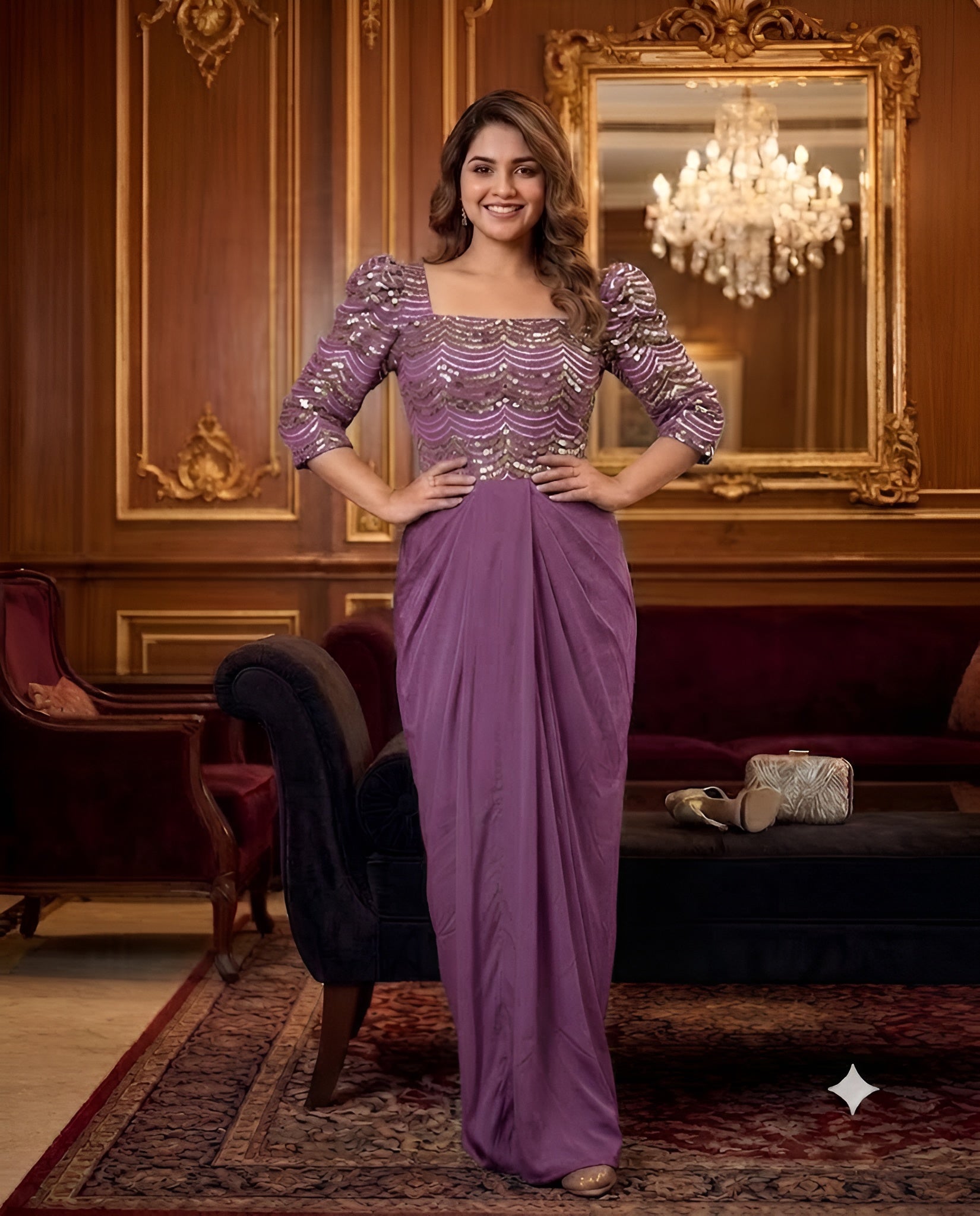 Peacock Blue Embroidery Drape
