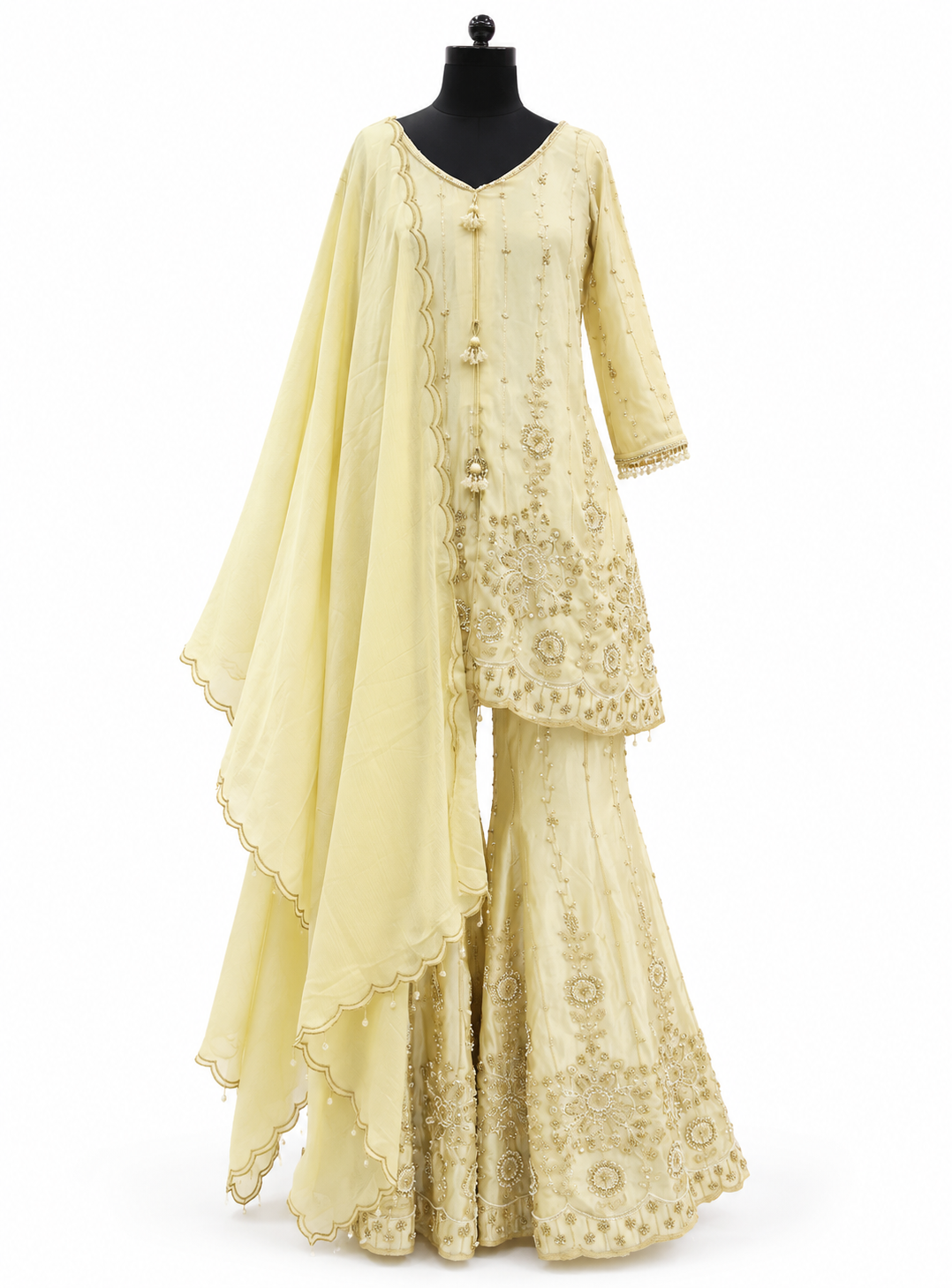 Noor Cascade Lemon Yellow Sharara Set