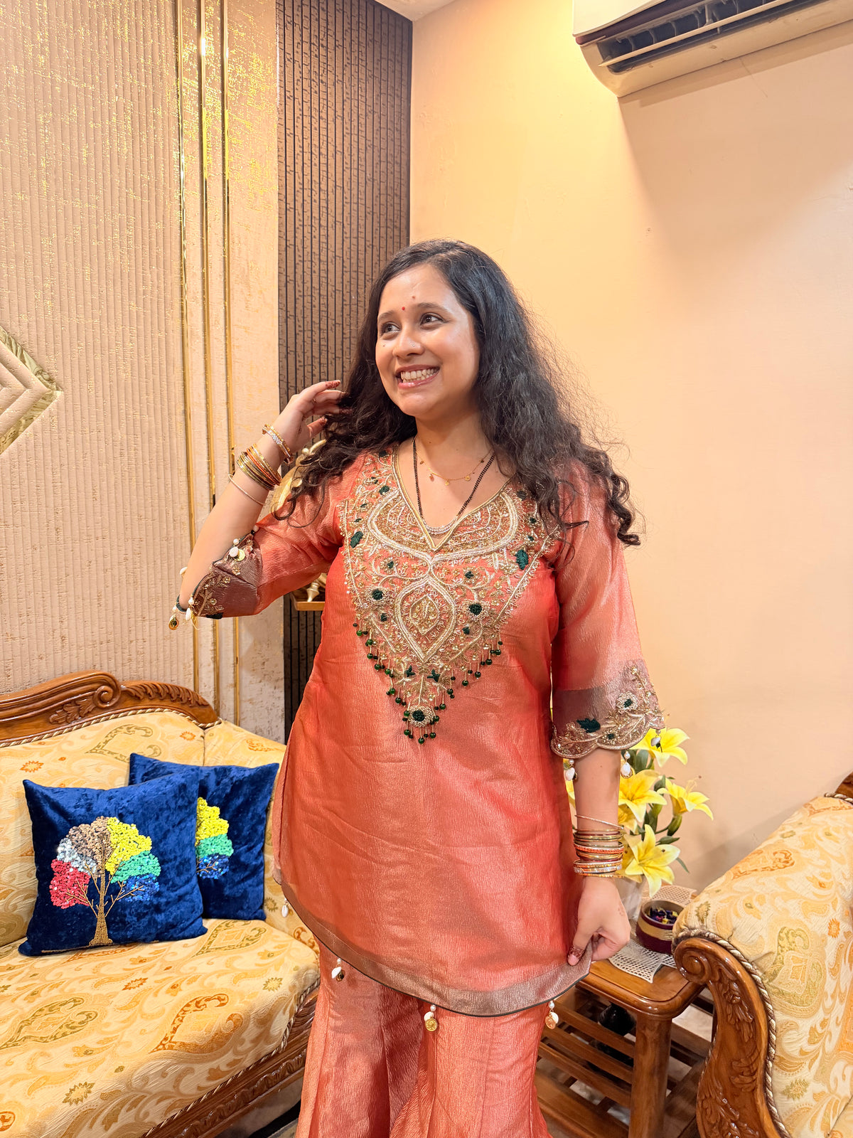 Gilded Gulmohar Coral Garara Set
