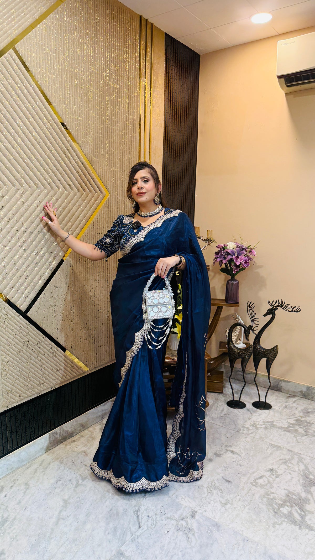 Mafia Blue Organza Saree