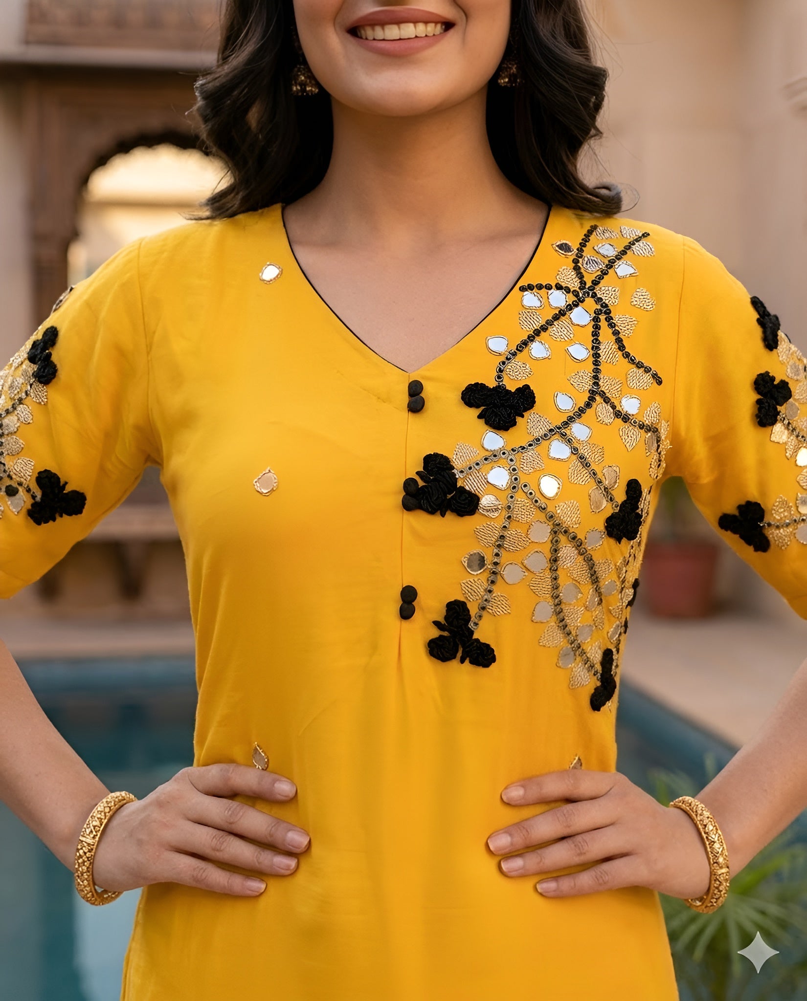 Yellow Embroidered Kurti