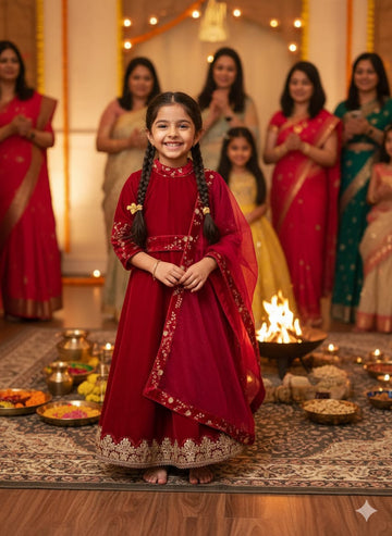 Maroon Velvet Kidswear Gown