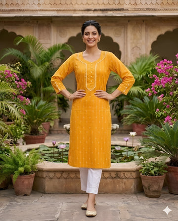 Mustard Printed Kurti
