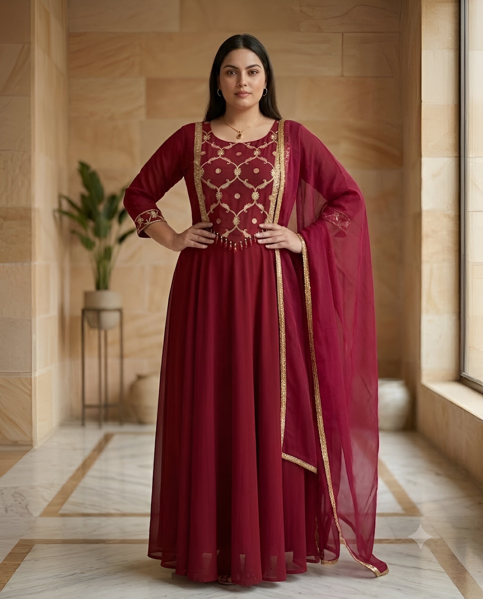 Maroon Patch Work Anarkali
