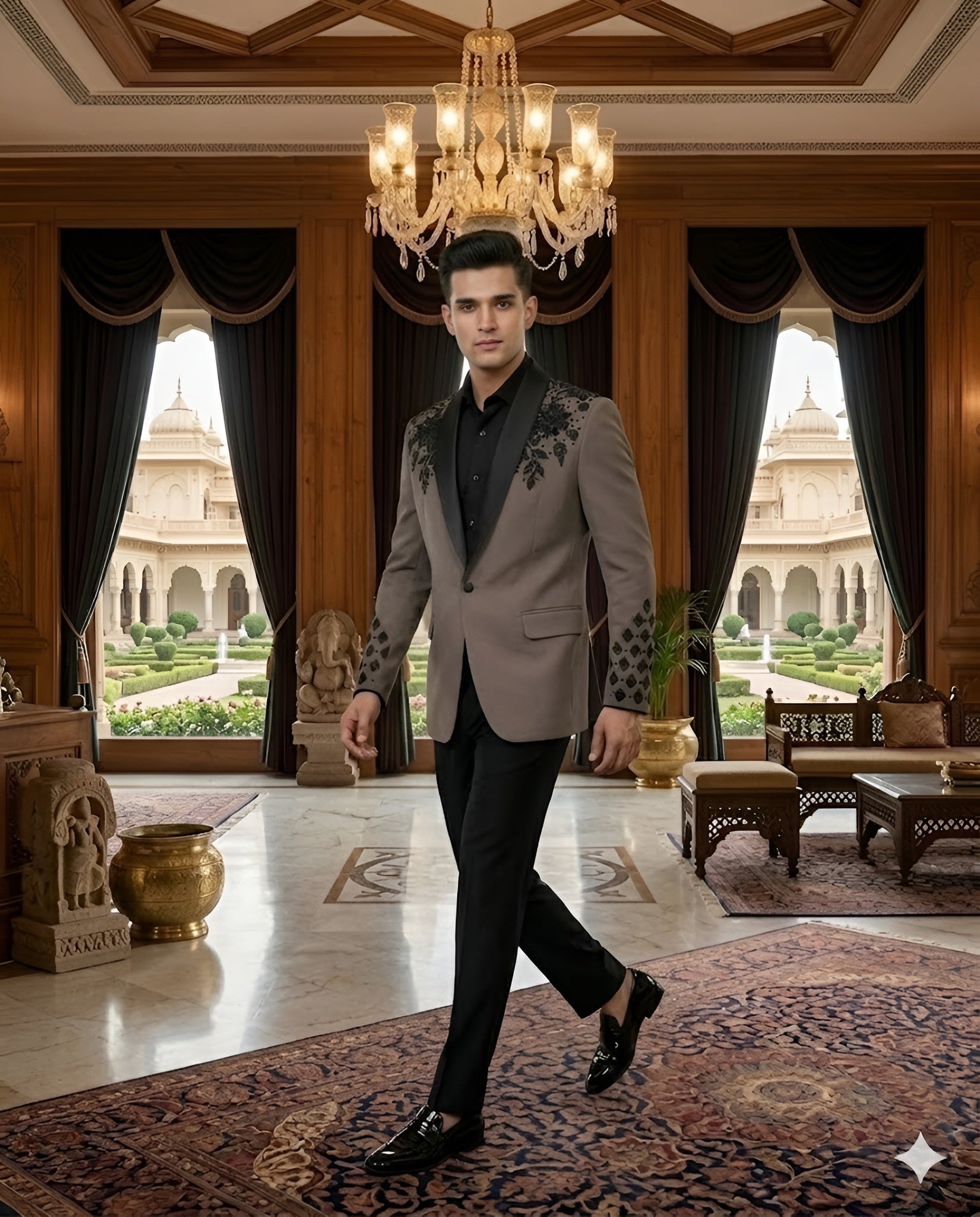 Light Beige Beaded Suit