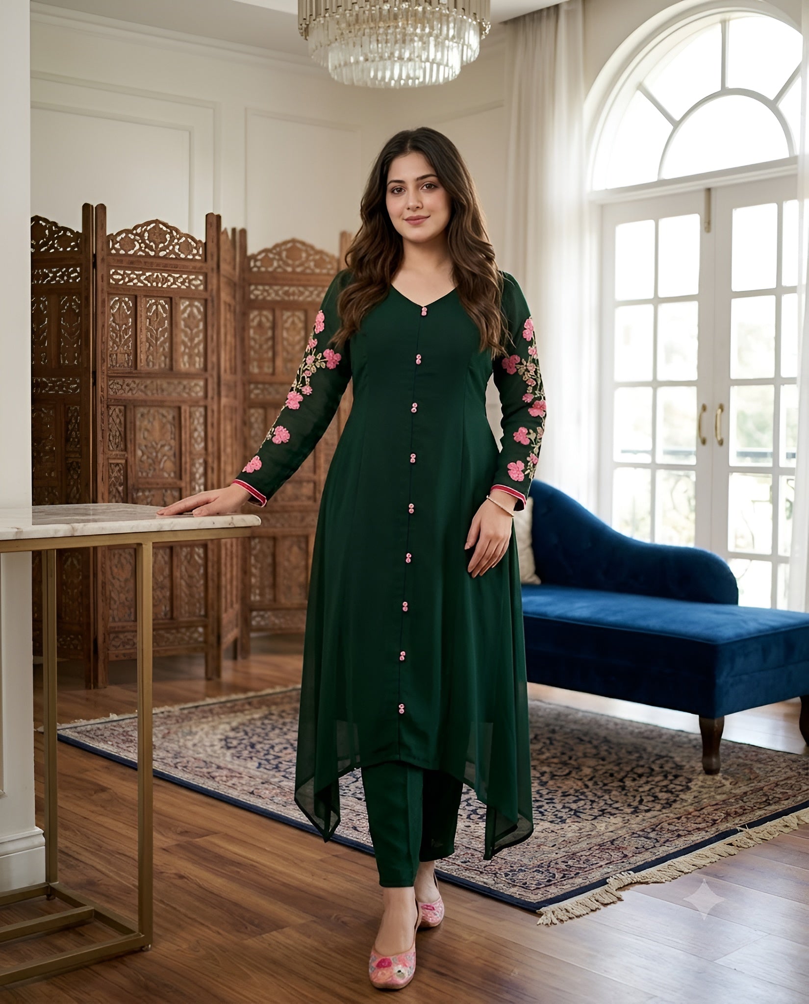 Green Embroidered Suit