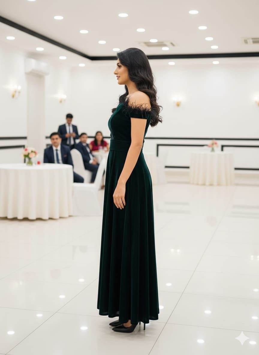 Bottle Green Fur Gown