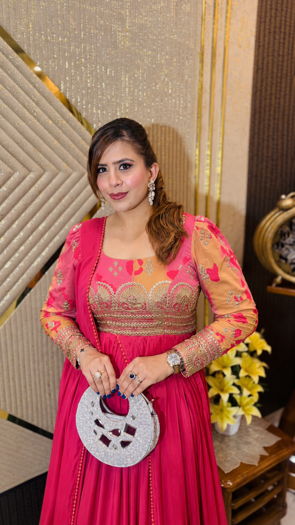 Carrot Pink Drape Saree