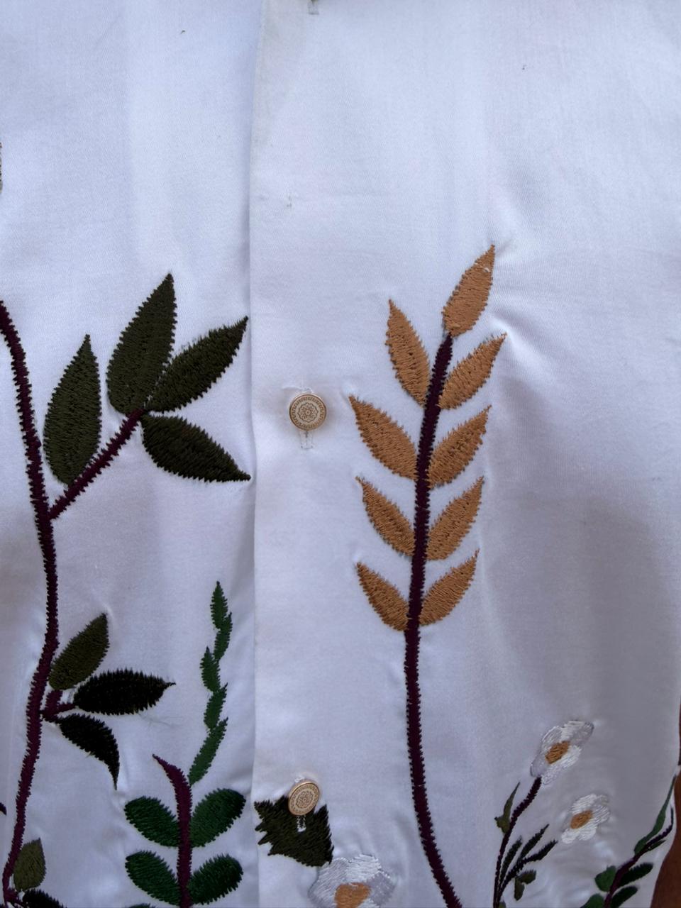 Men’s White Botanical Embroidered Shirt