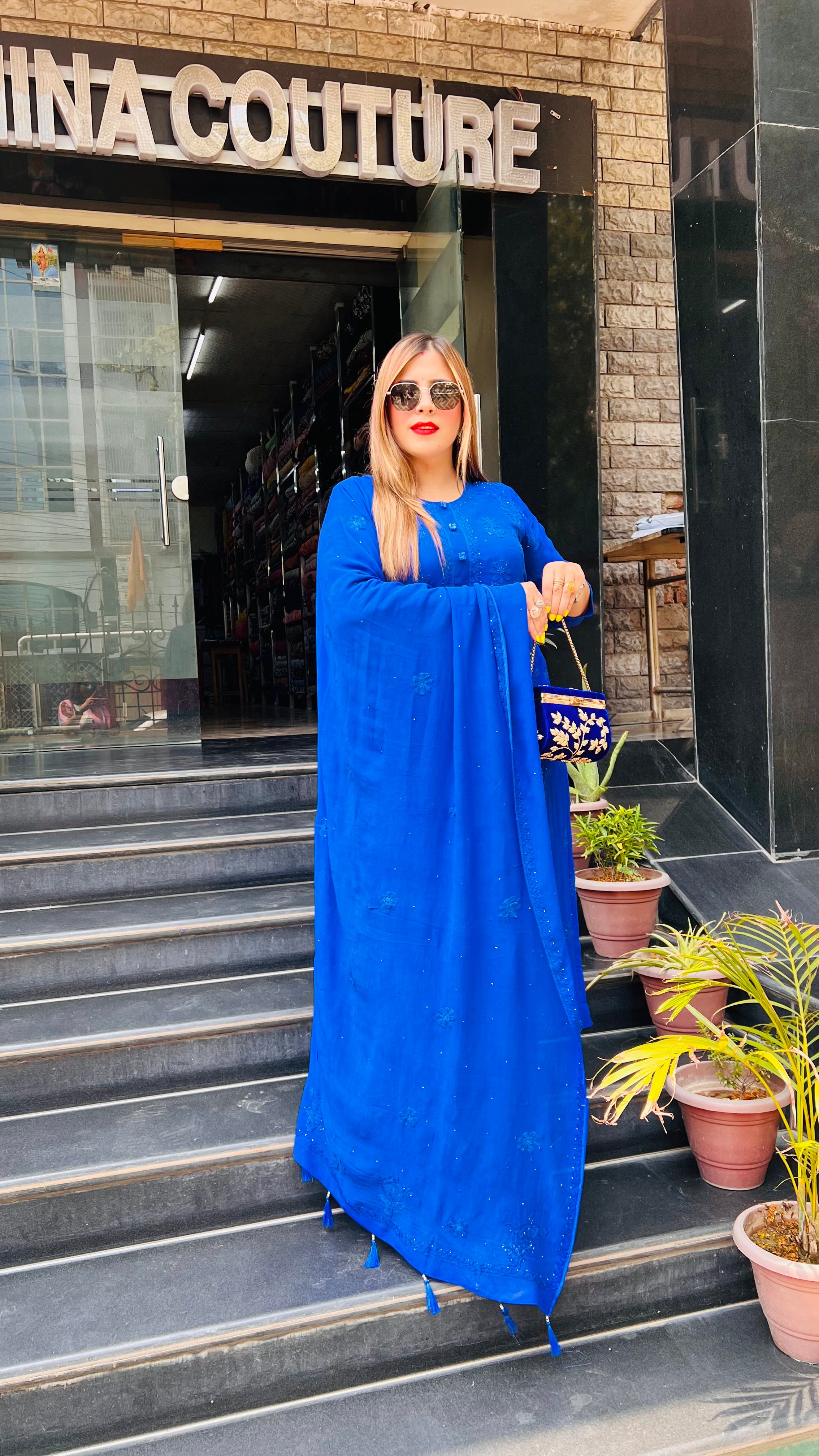 Pure Chikankari Royal Blue Suit