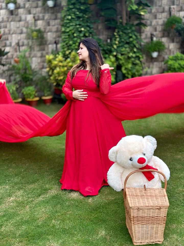 Red Maternity Double Trail Gown