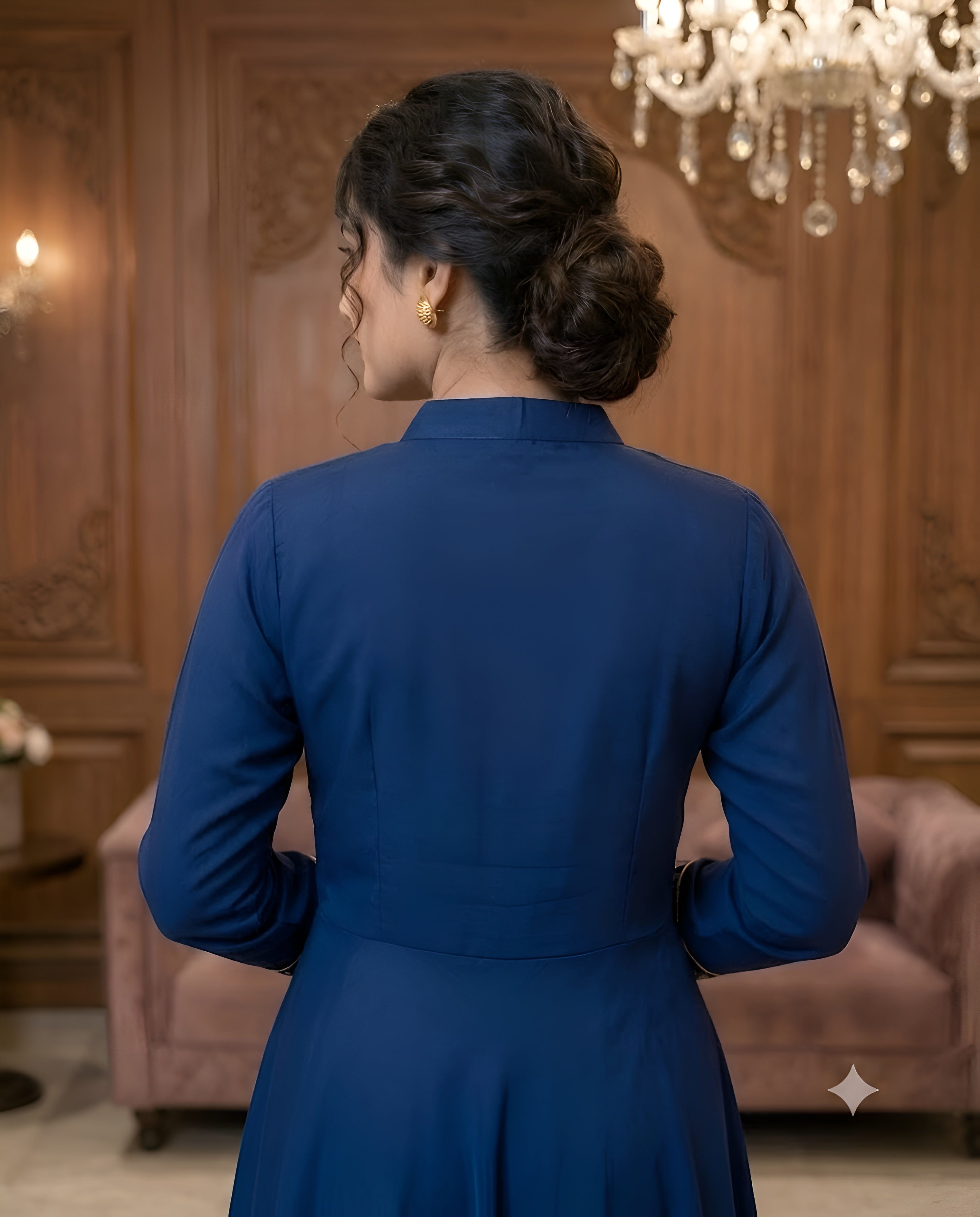 Navy Blue Embroidered Anarkali