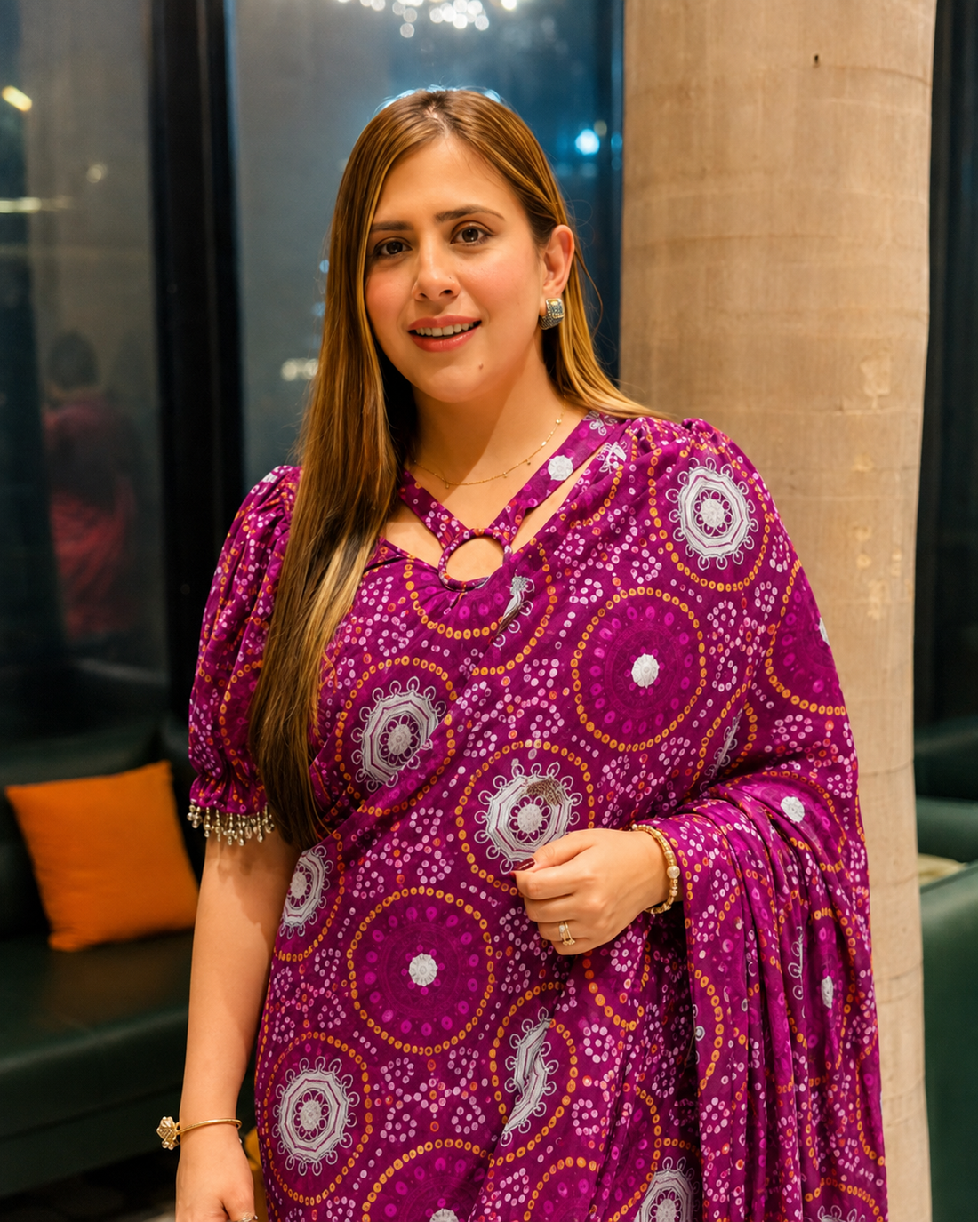 Purple Mandala Pre-Draped Frill Saree