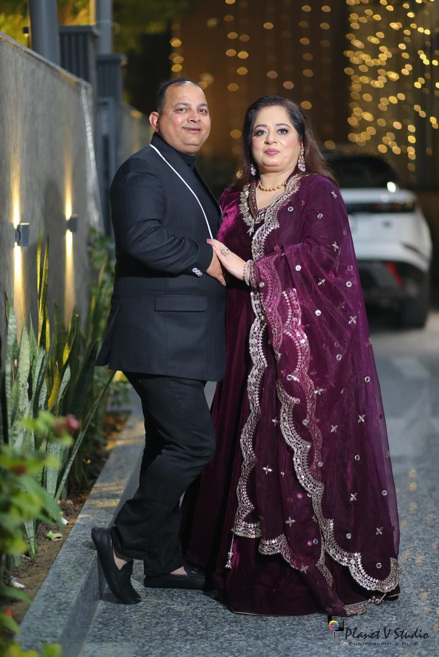 Wine Embroidered Velvet Anarkali with Potli