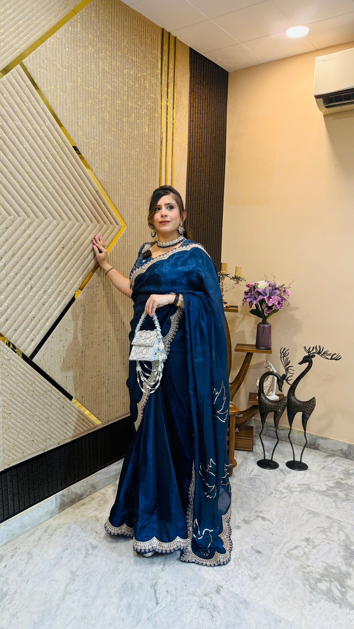 Mafia Blue Organza Saree