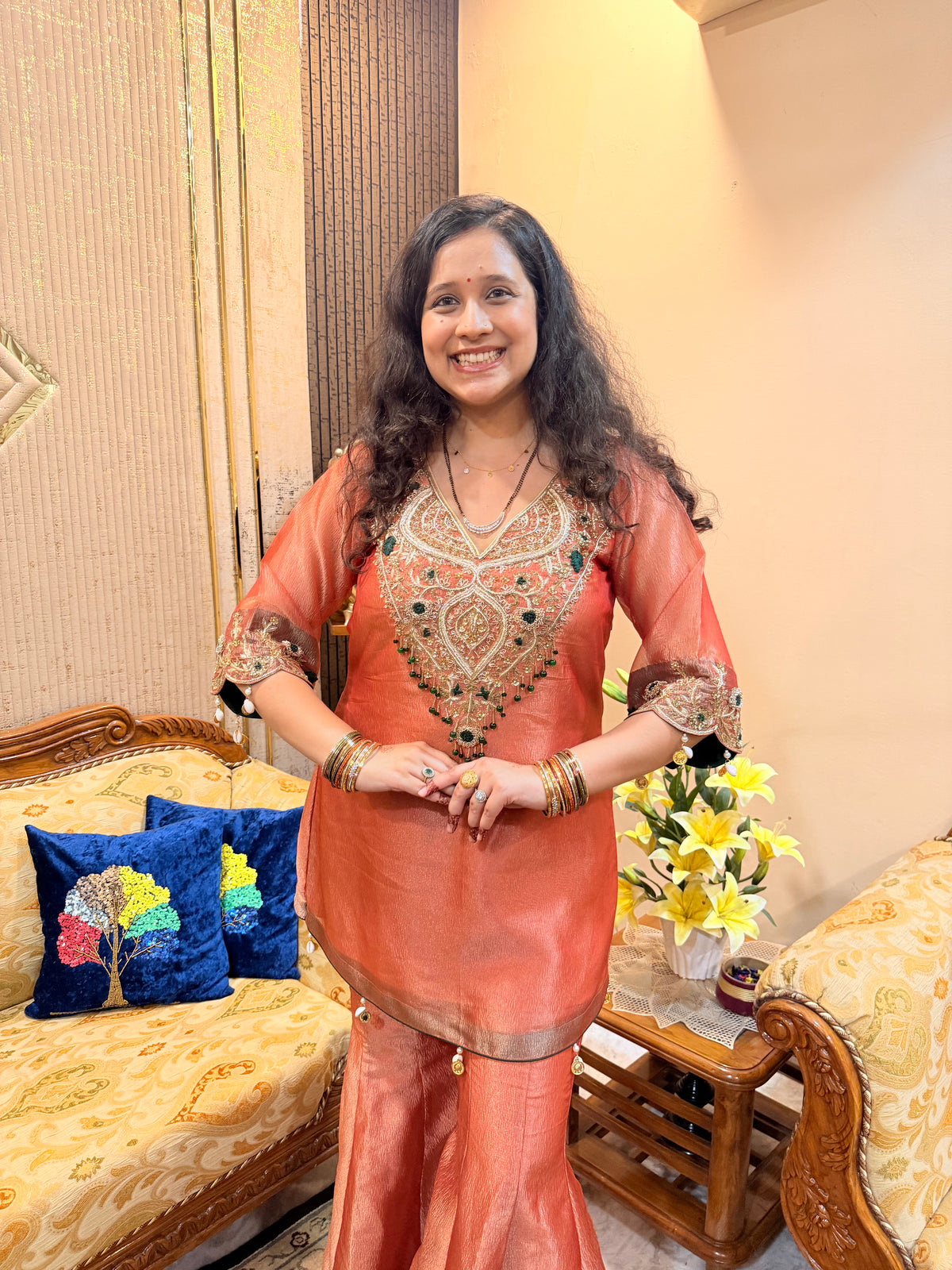 Gilded Gulmohar Coral Garara Set
