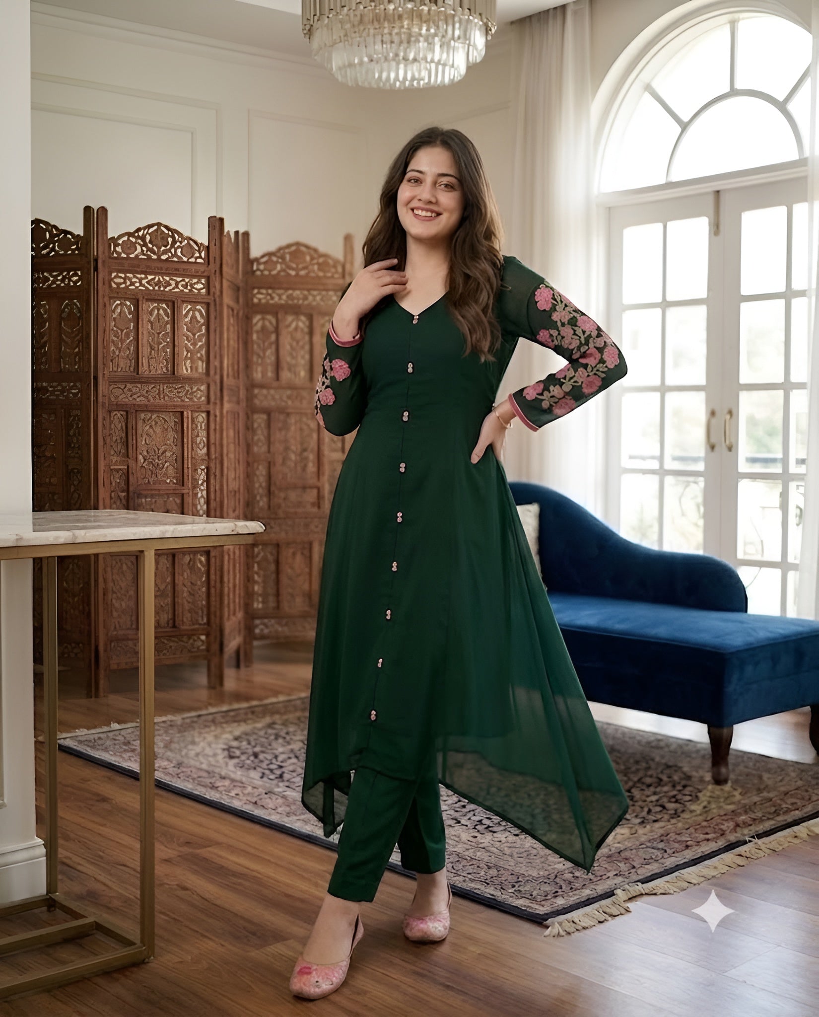Green Embroidered Suit