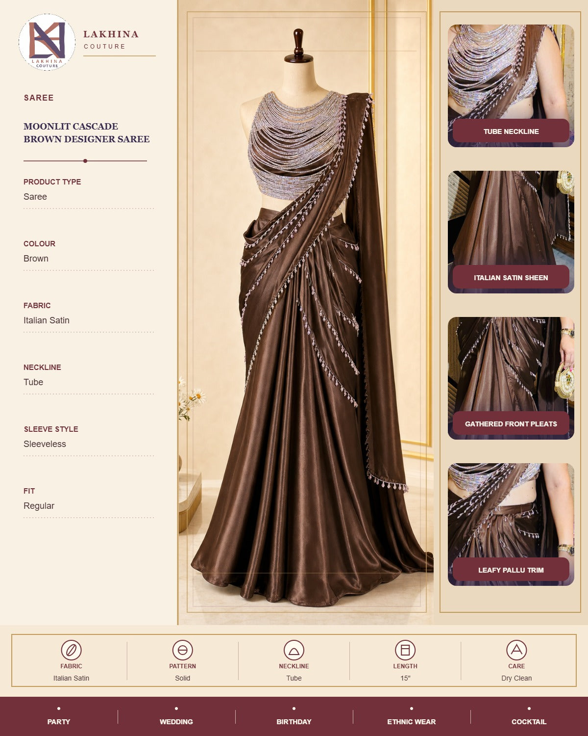 Moonlit Cascade Brown Designer Saree