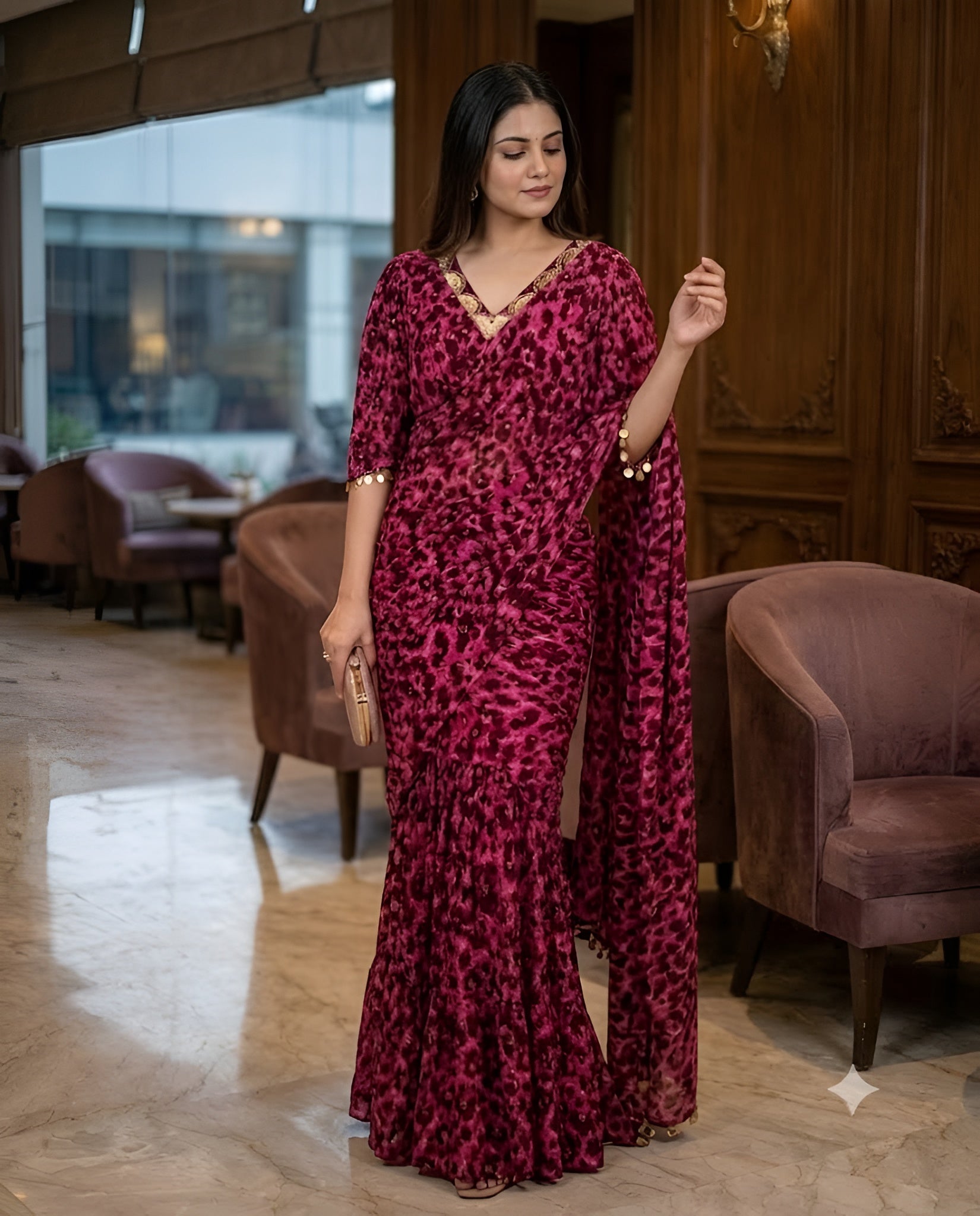 Pink Cheetah Maxi Saree