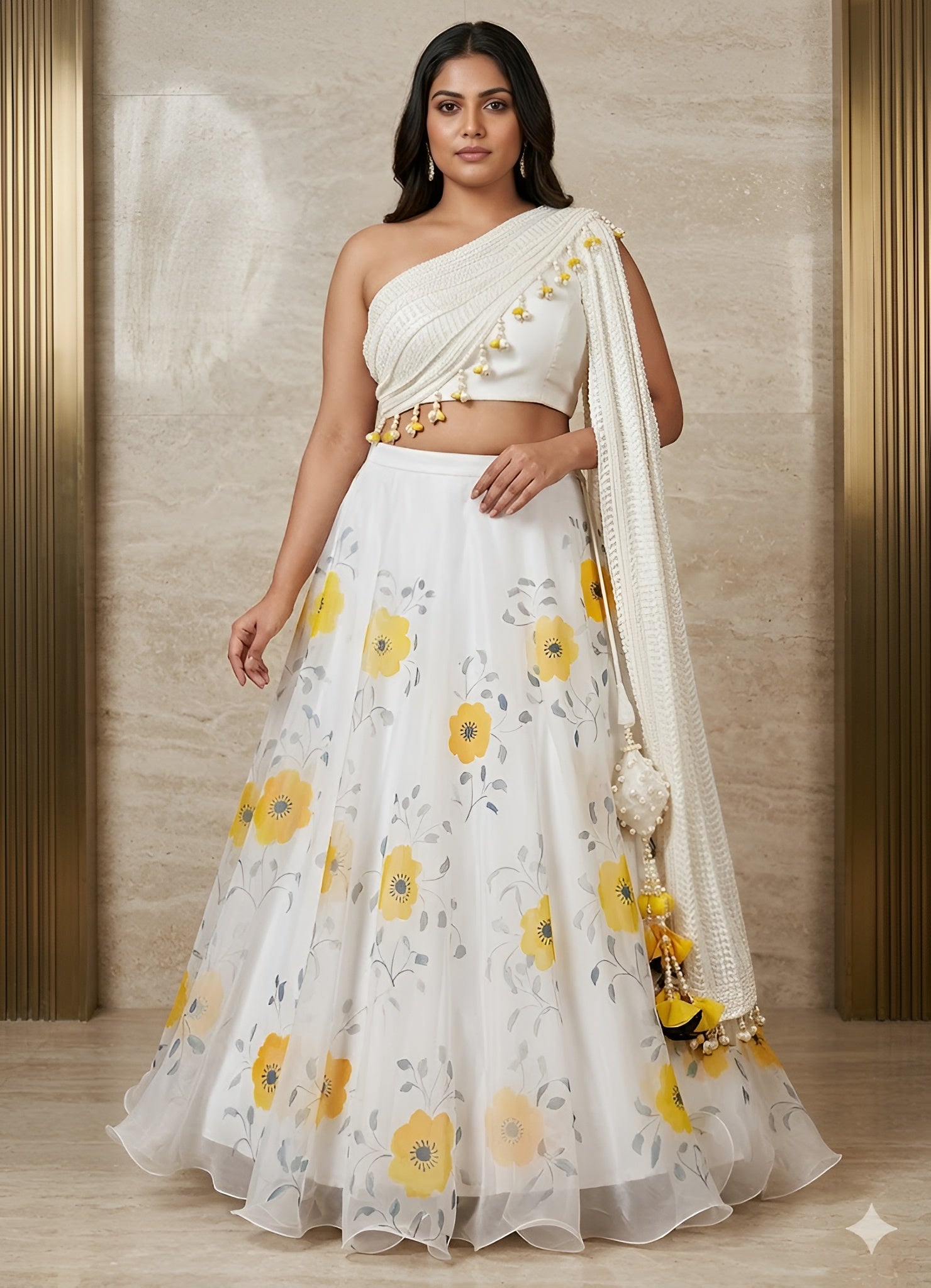 White Floral Lehenga