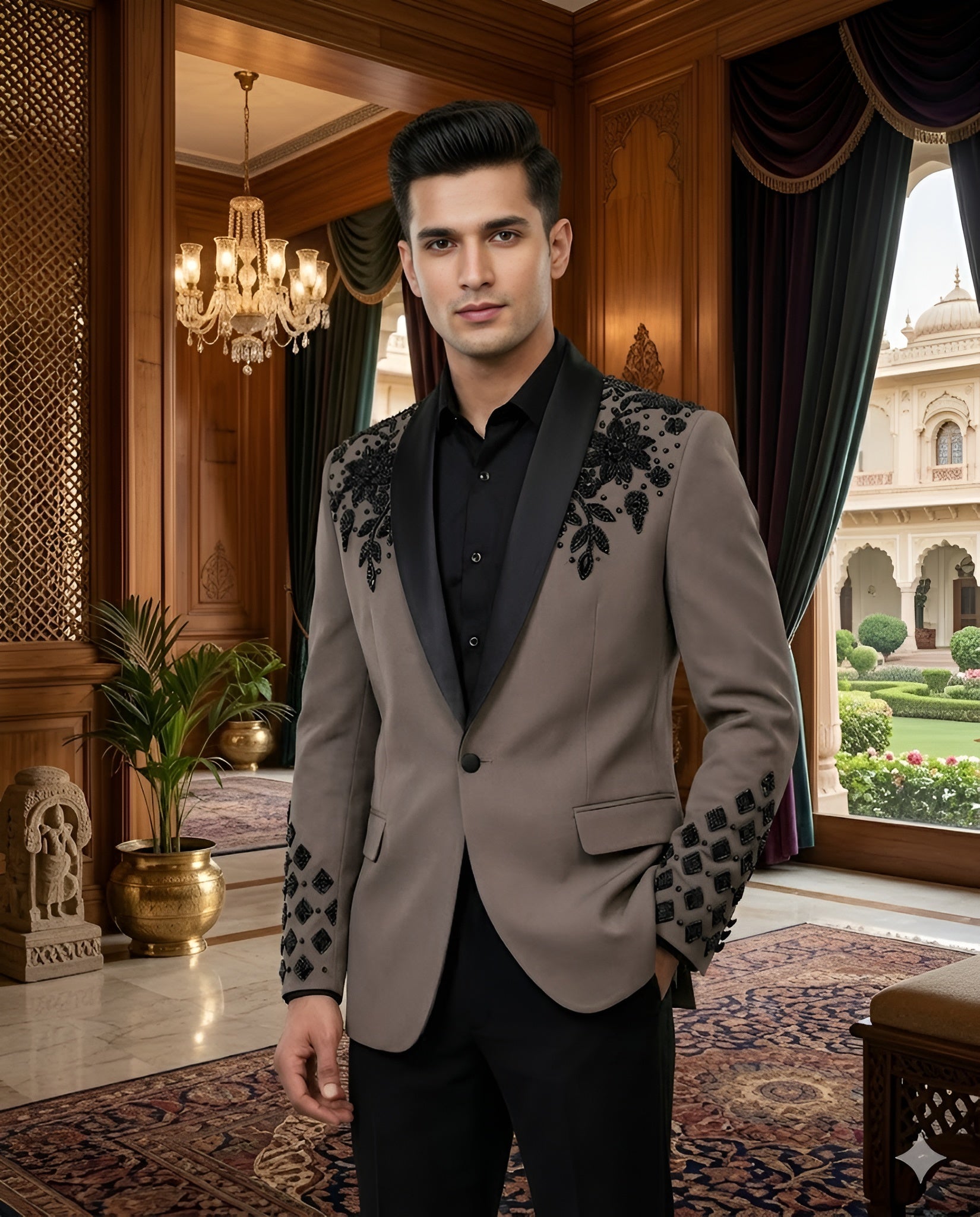 Light Beige Beaded Suit