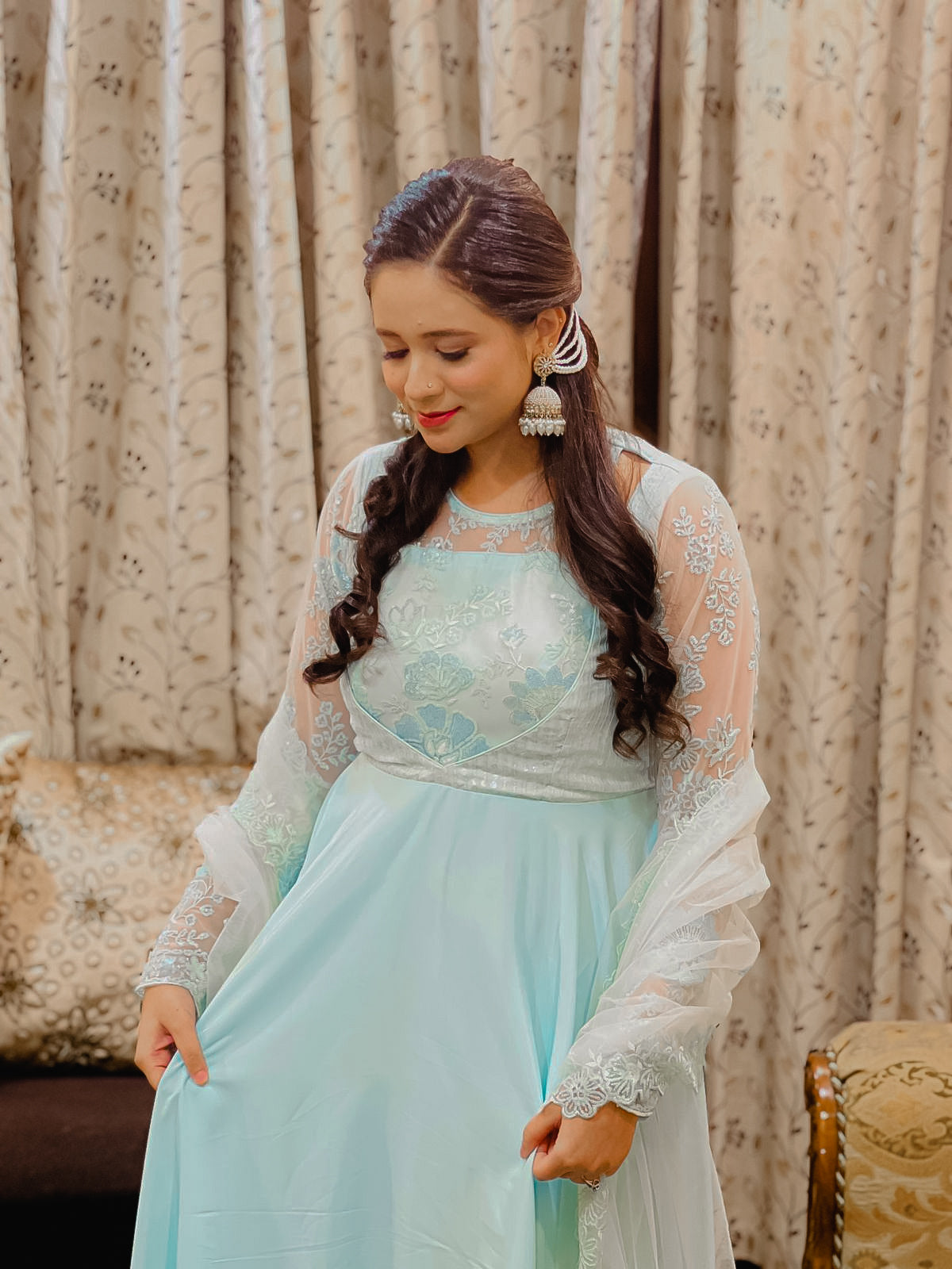 Sky Blue Sequin Anarkali