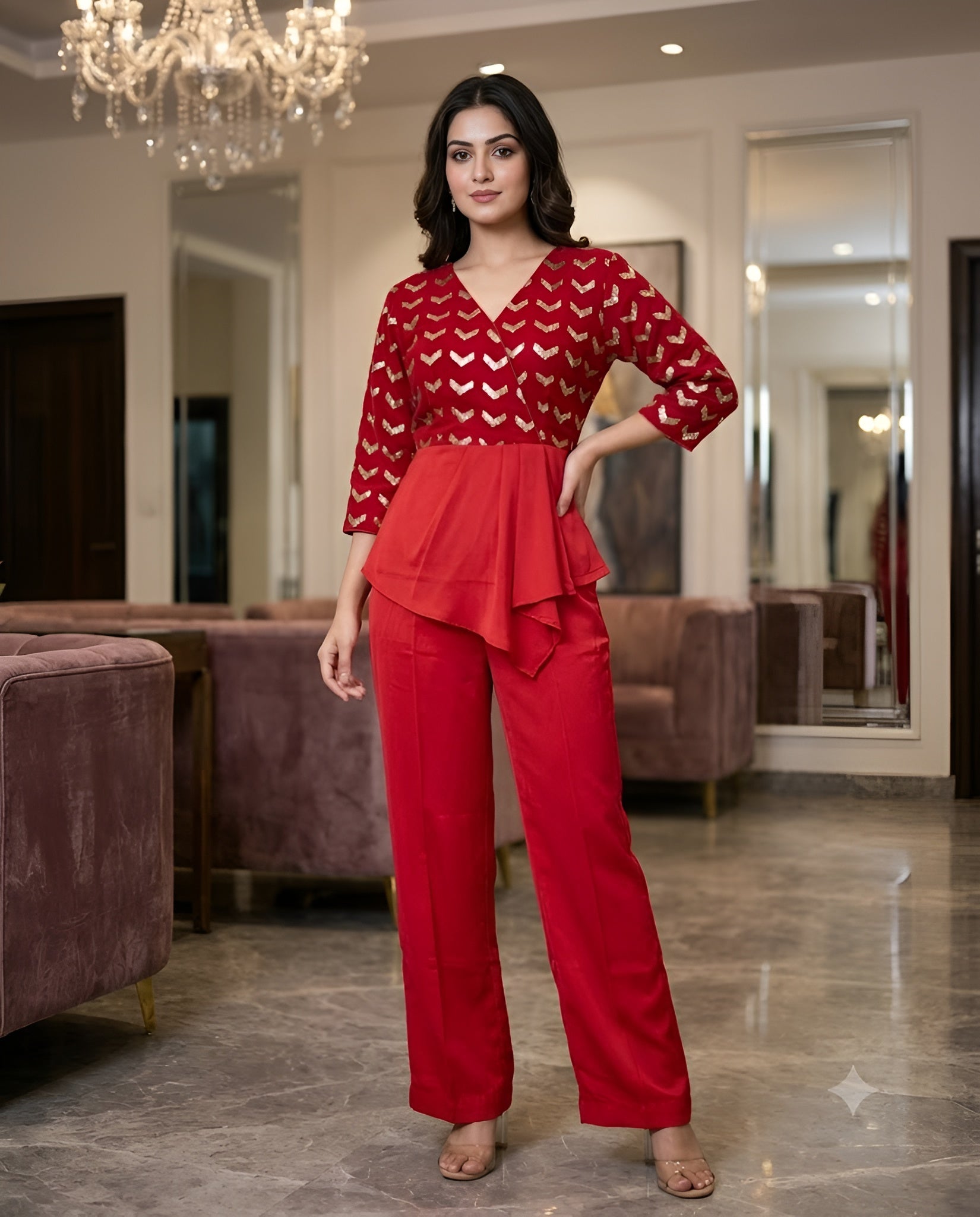 Maroon Embroidered Co-Ord