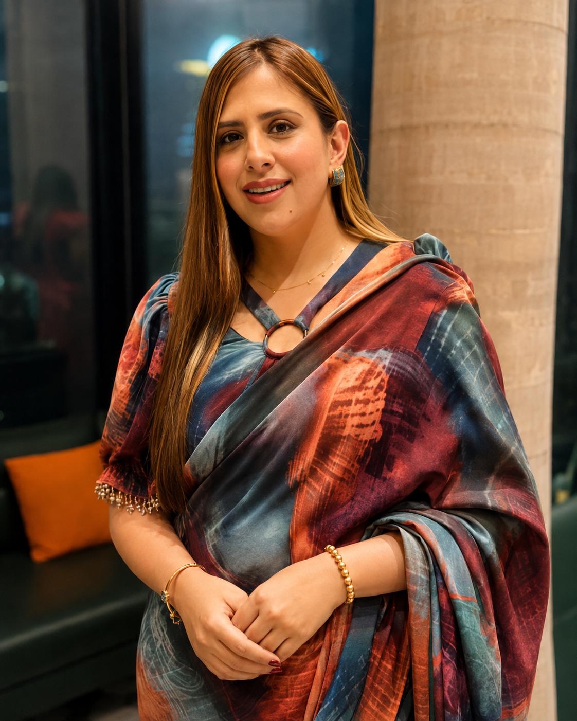 Multicolor Abstract Pre-Draped Frill Saree