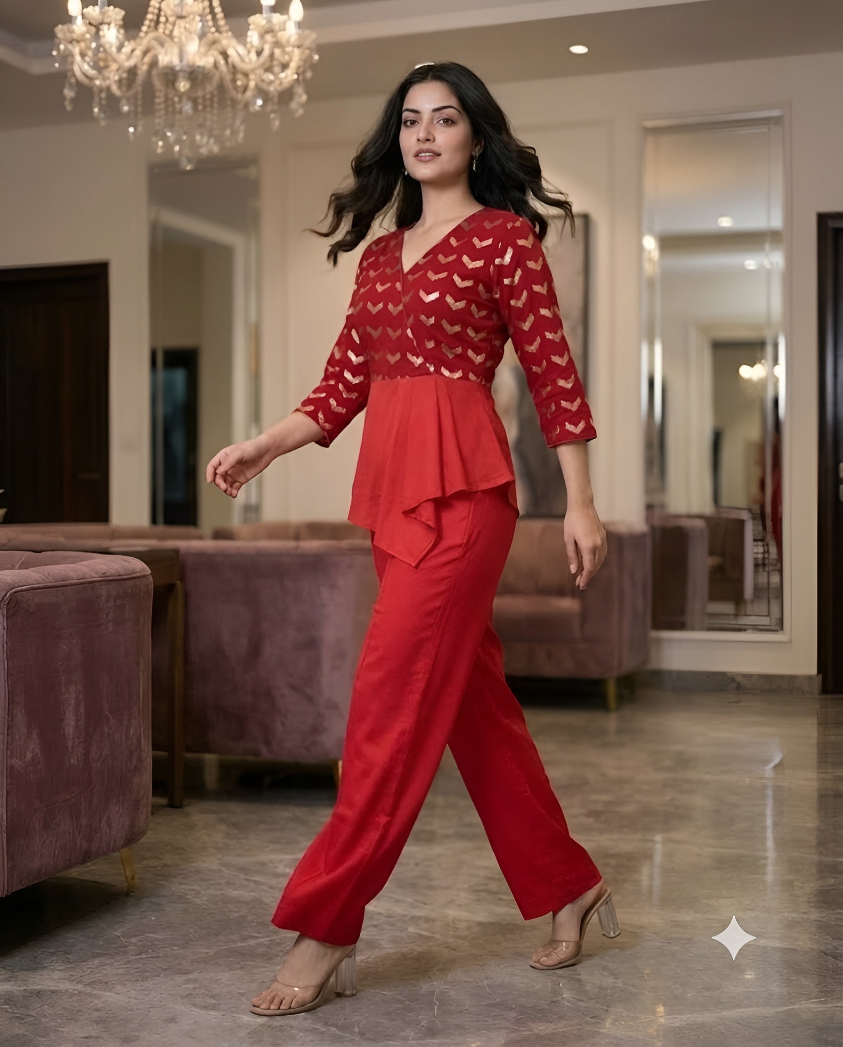 Maroon Embroidered Co-Ord