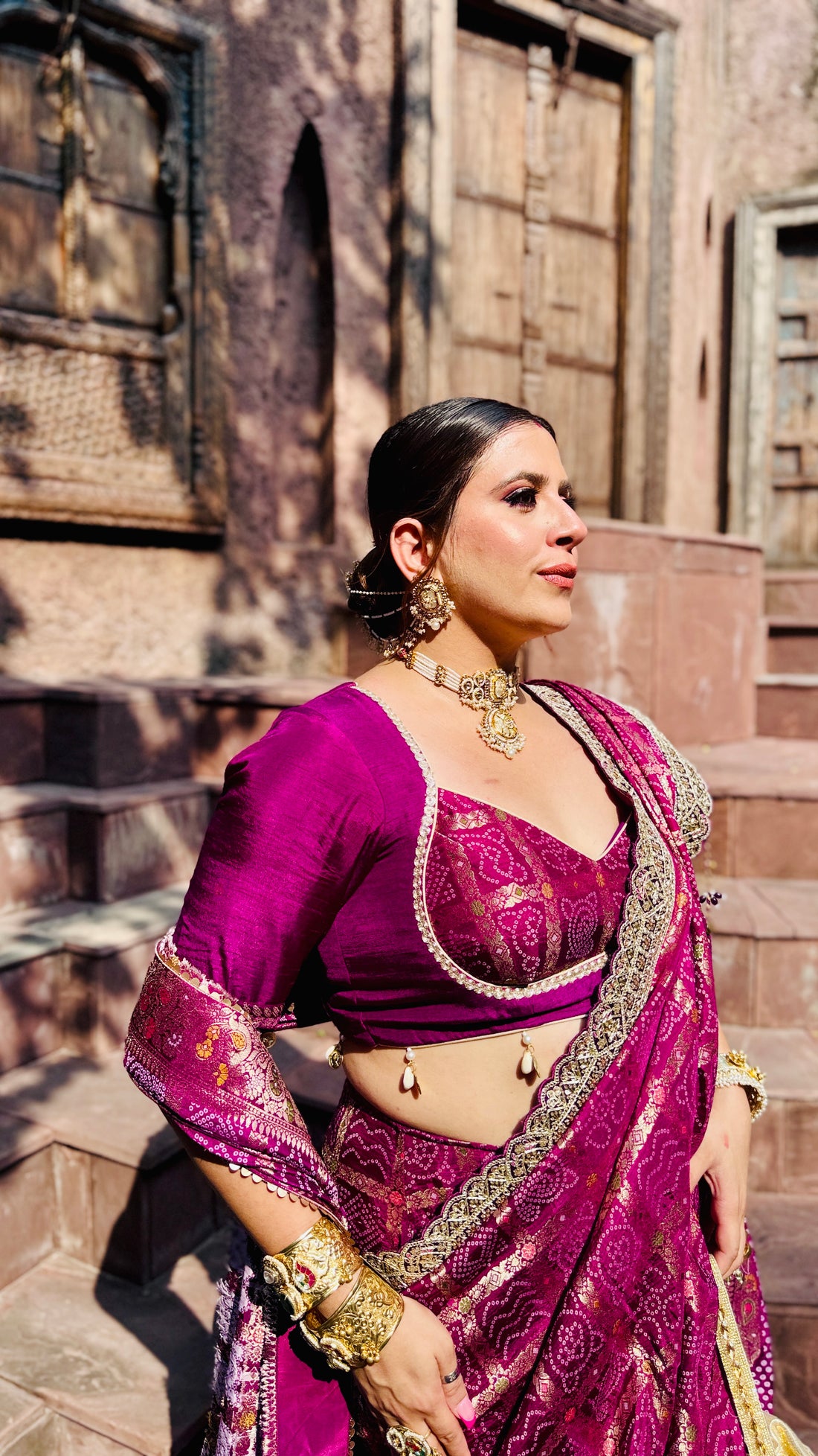 Rajwadi Mosaic Wine Gharchola Saree