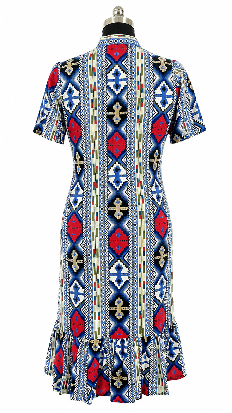 Blue Aztec Geometric Print Feeding Midi