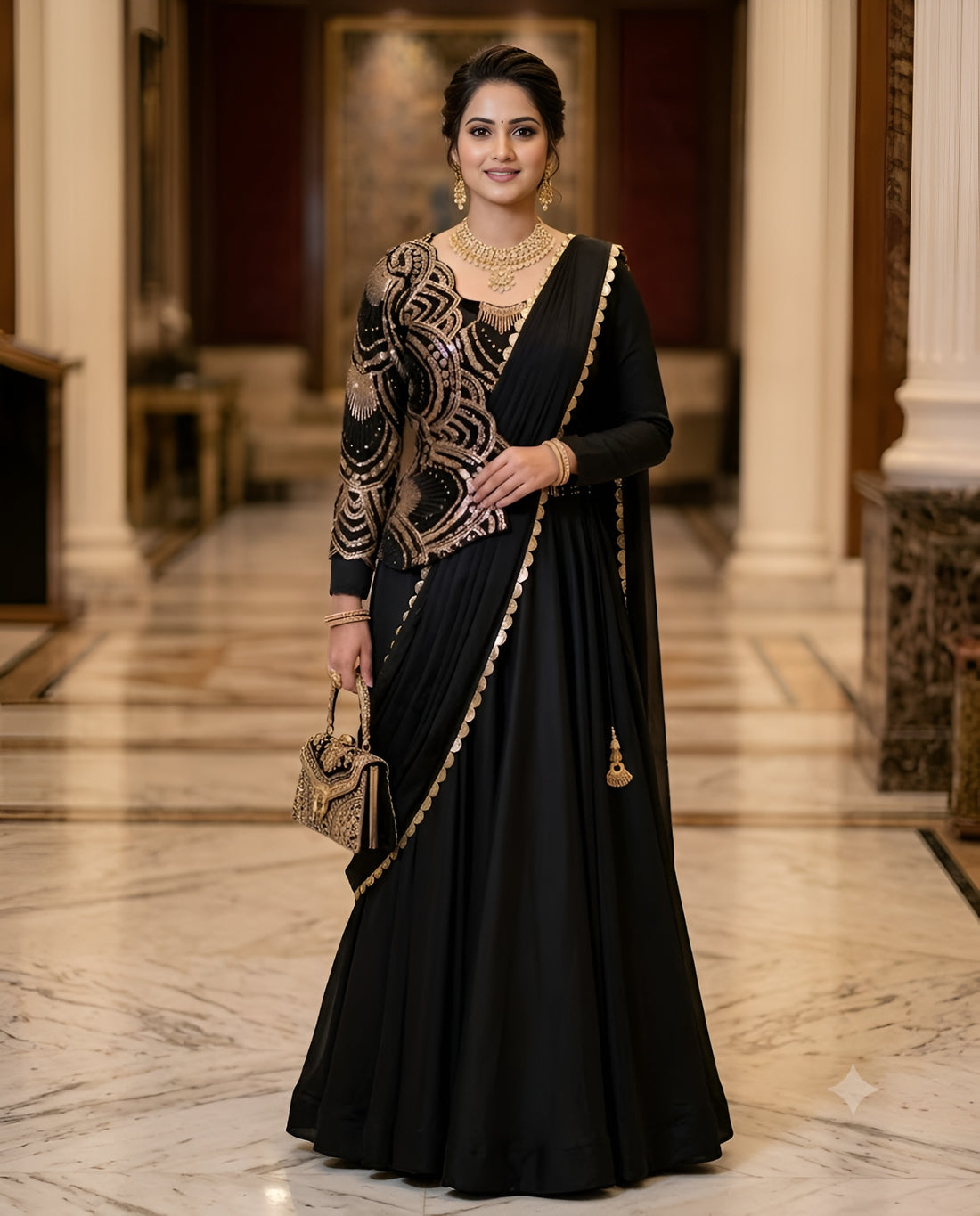 Black Jacket Saree