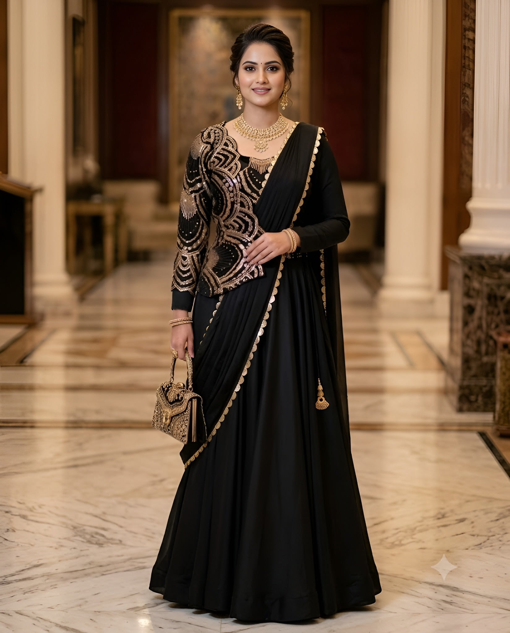 Black Jacket Saree