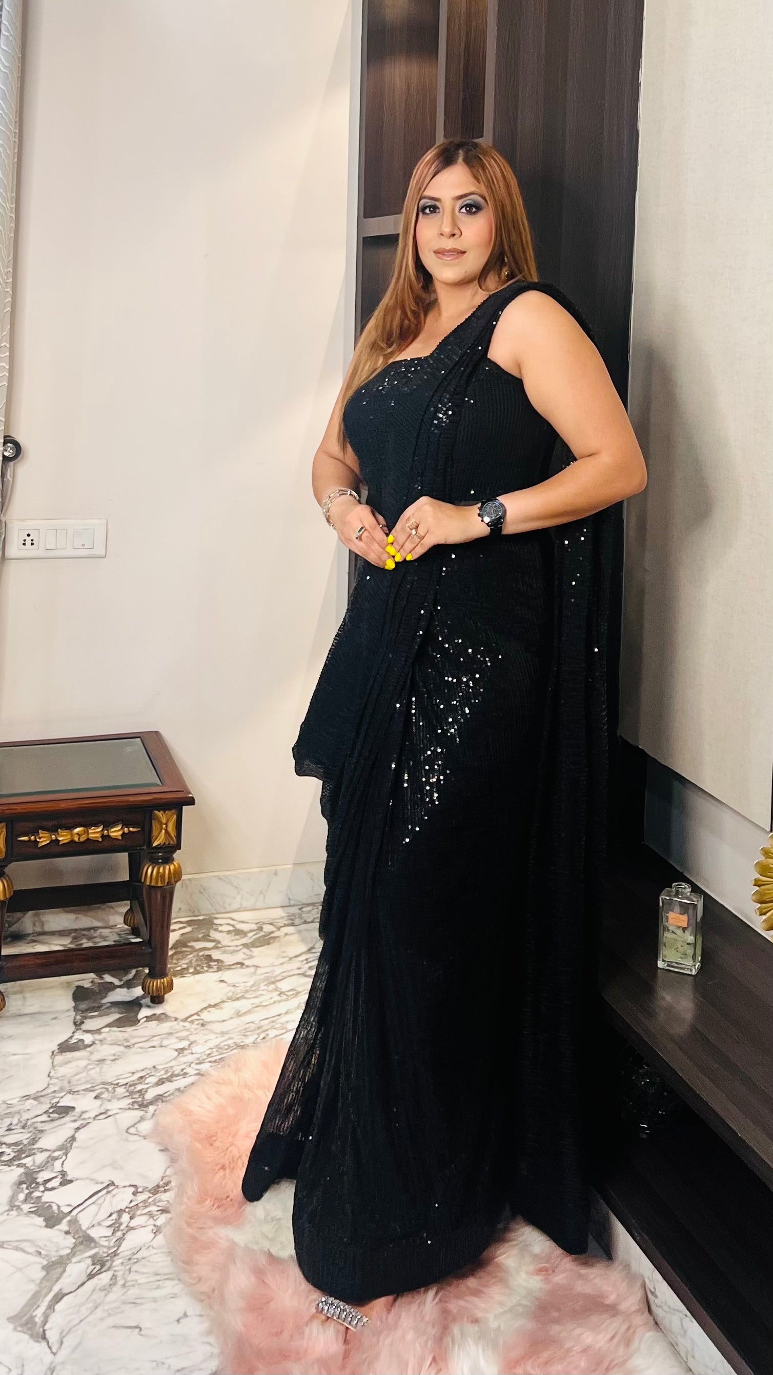 Black Sequin Saree Gown