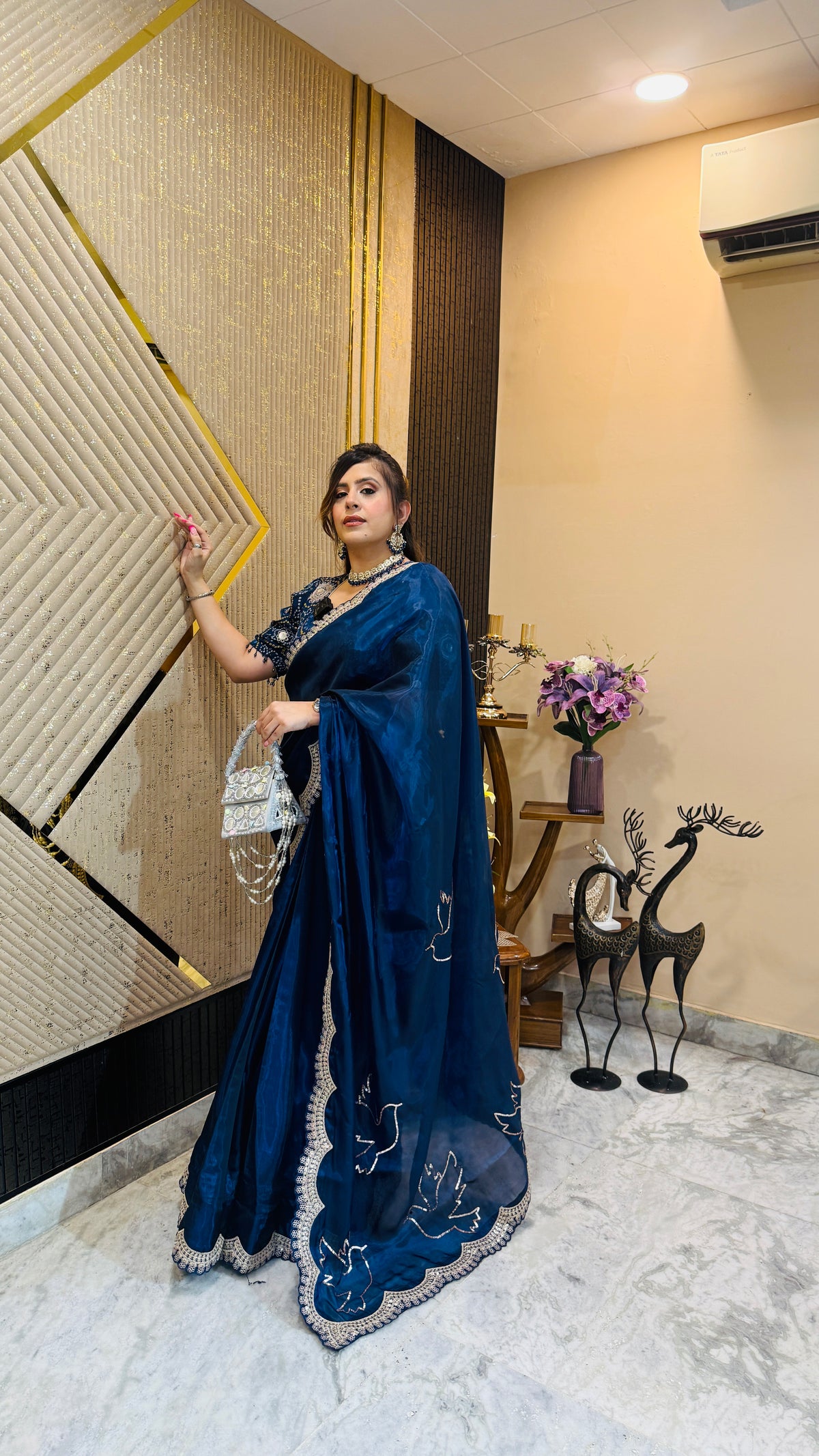 Mafia Blue Organza Saree