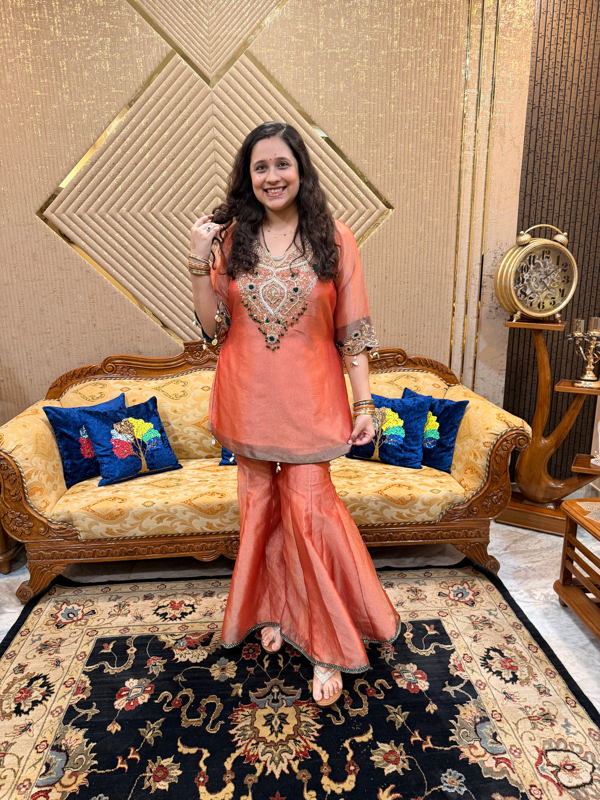 Gilded Gulmohar Coral Garara Set