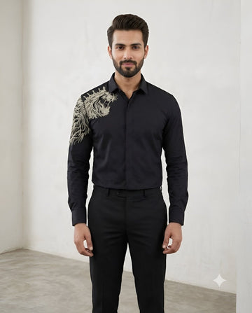 Lion Crest Black Embroidered Shirt