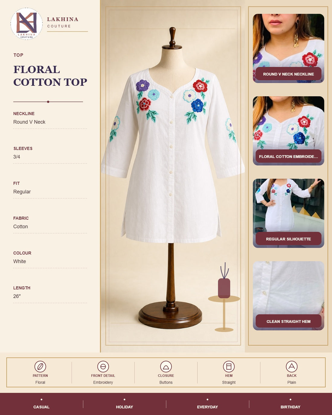 White Cotton Emb Top