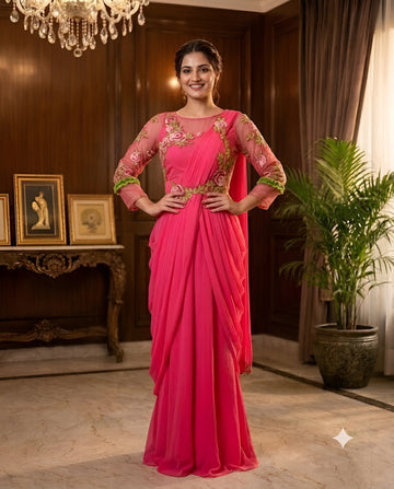 Carrot Pink Teej Saree