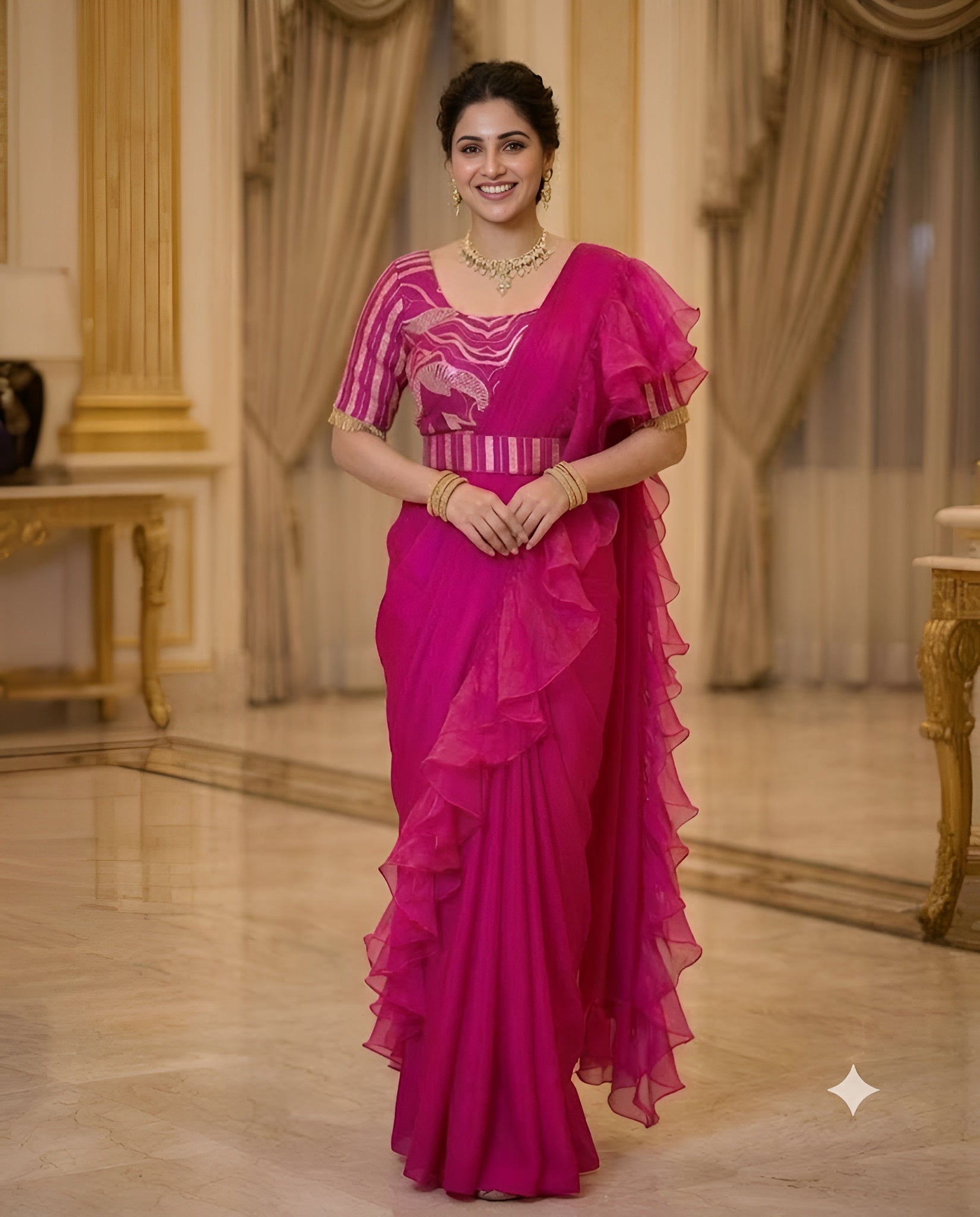 Hot Pink Drape Saree