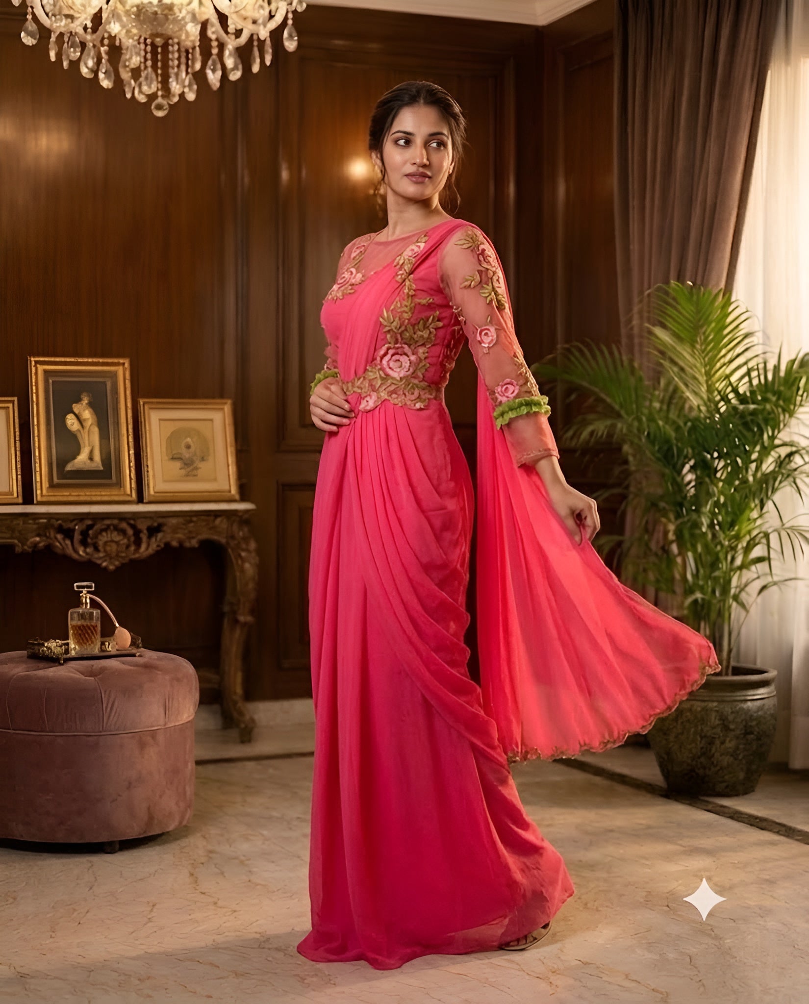 Carrot Pink Teej Saree
