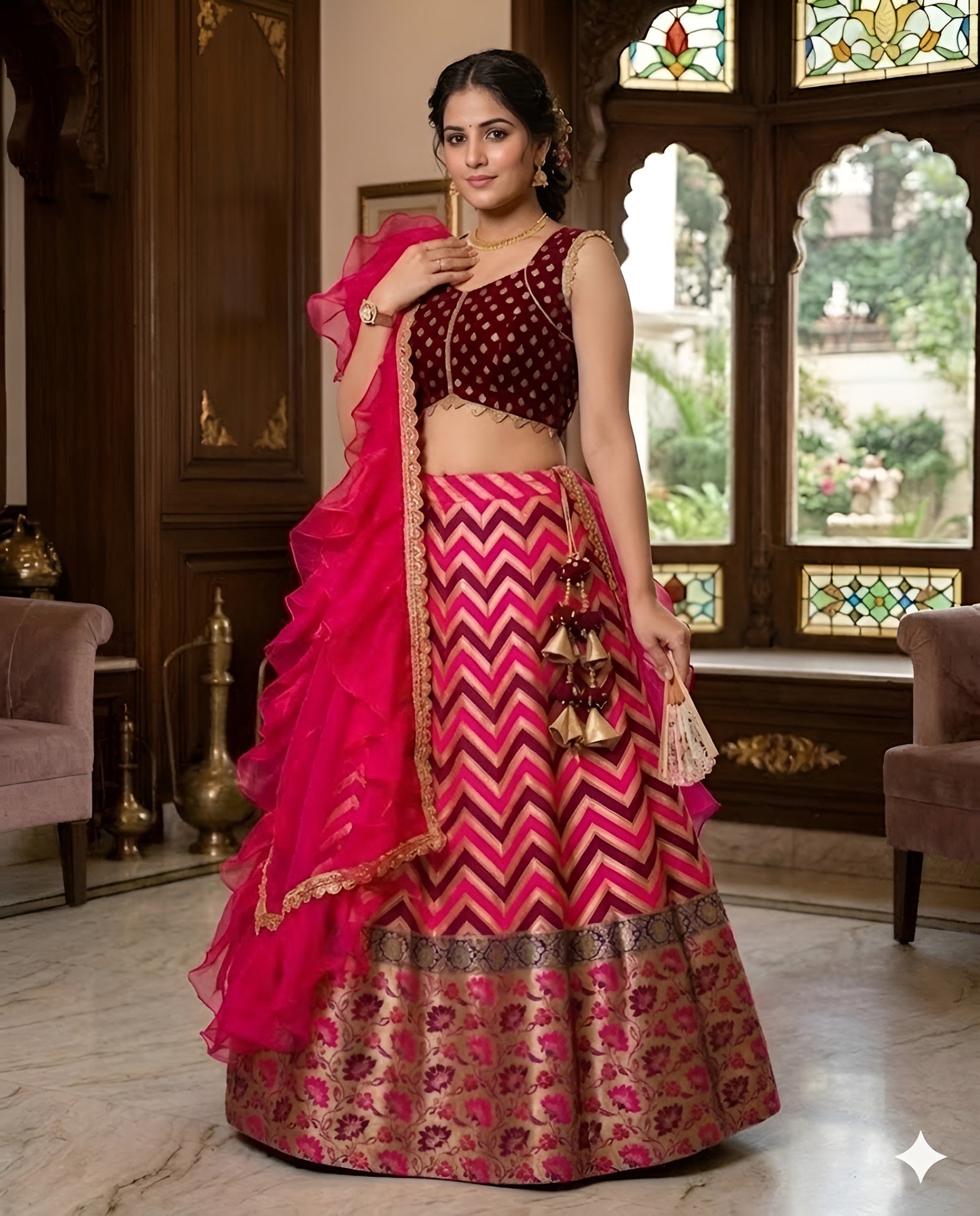 Banarasi Pink Wine Lehenga