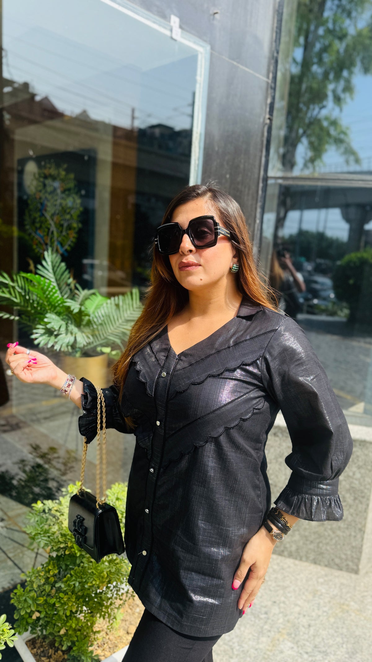 Black Shimmer Linen top